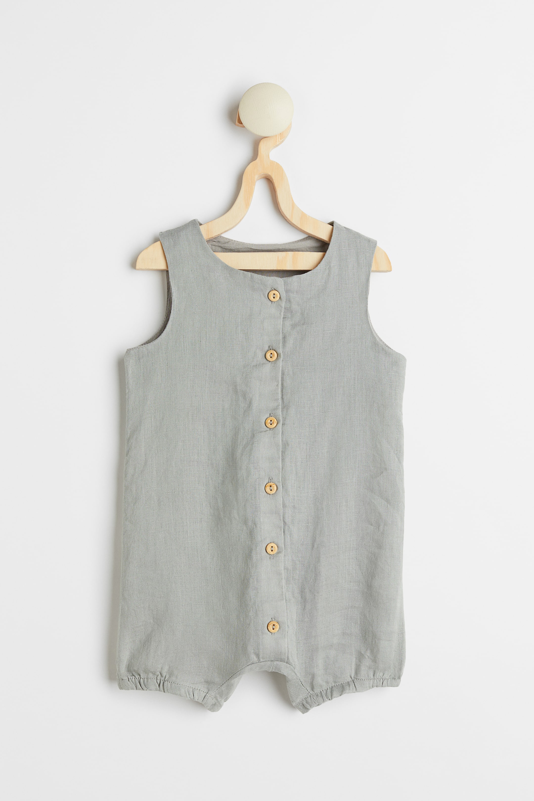 View larger image: Sleeveless cotton romper suit - Light grey-green - Kids | H&M 1