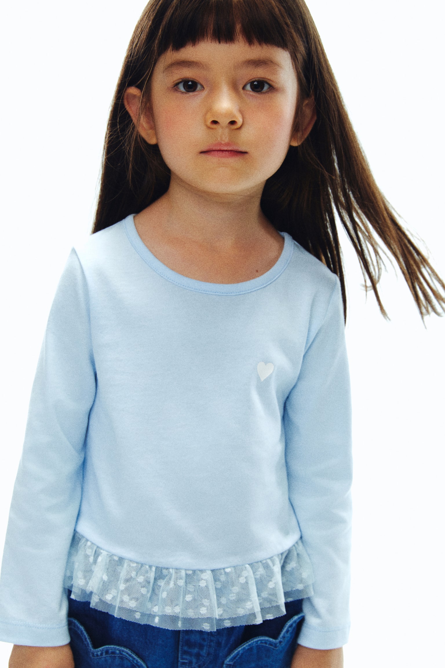 튤 프릴 코튼 탑 - 라이트 블루/하트/화이트/블랙 스트라이프/화이트/하트 - 4