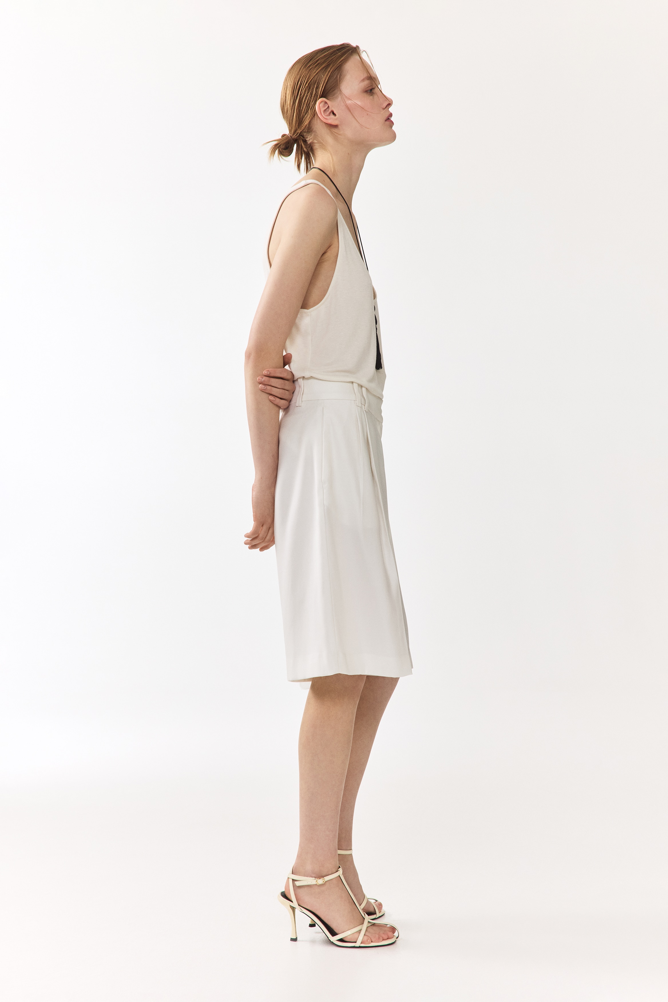 white high waisted dress shorts White Mini Skort with Shorts main image 1