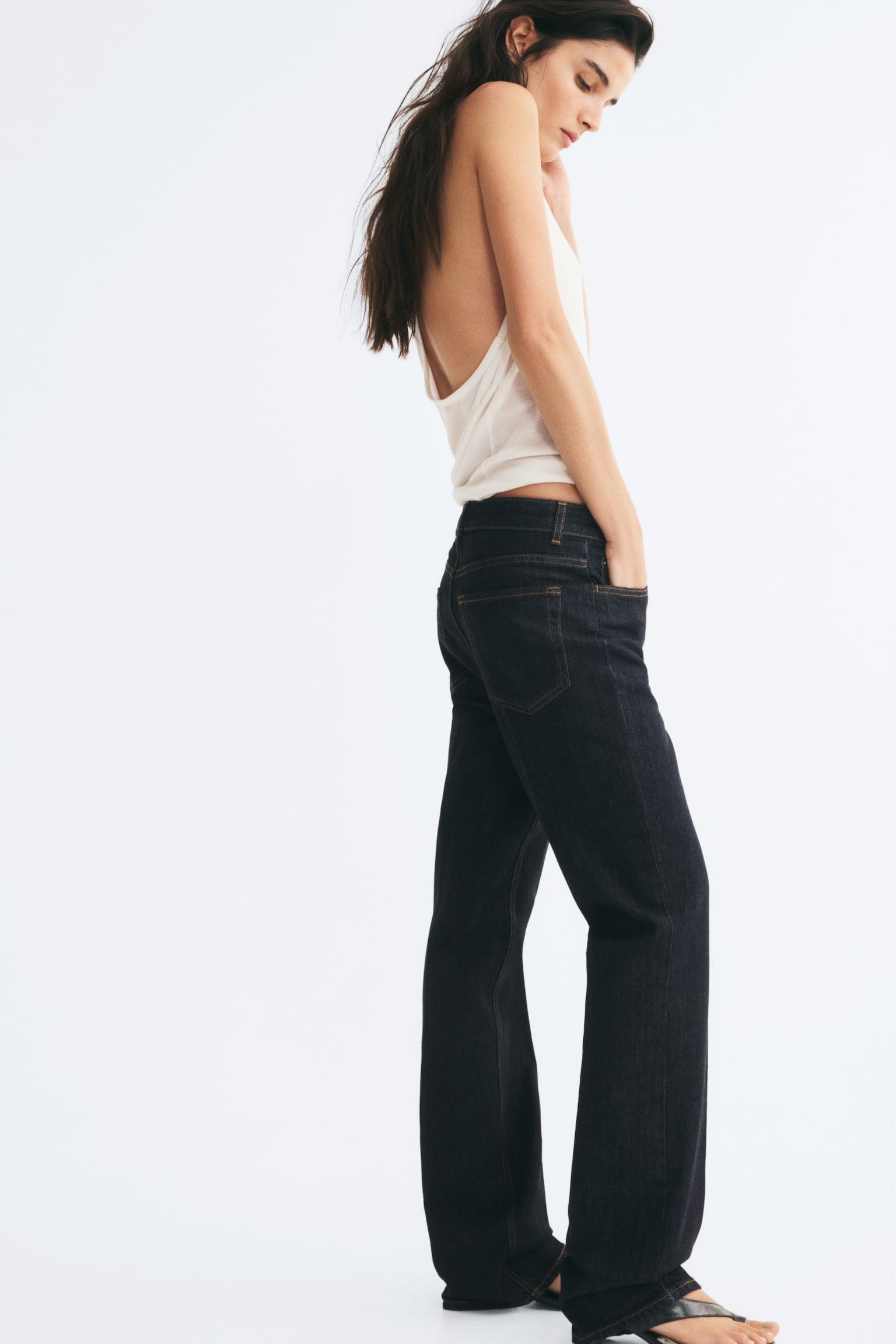 Женские джинсы H&M Slim Low-Waist, цвет: Тёмный джинсовый синий — фото 4