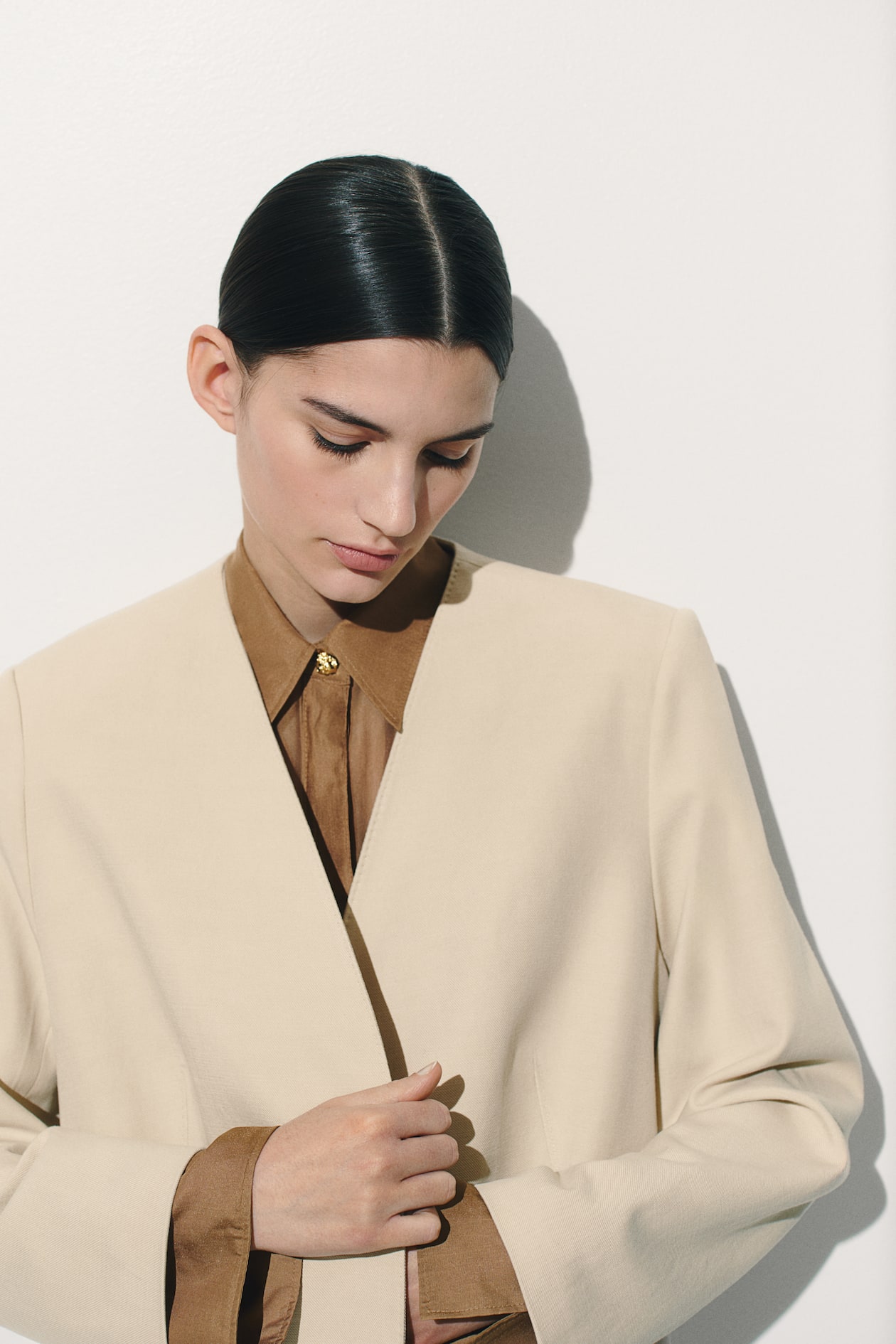 Collarless blazer Light beige Ladies H&M GB