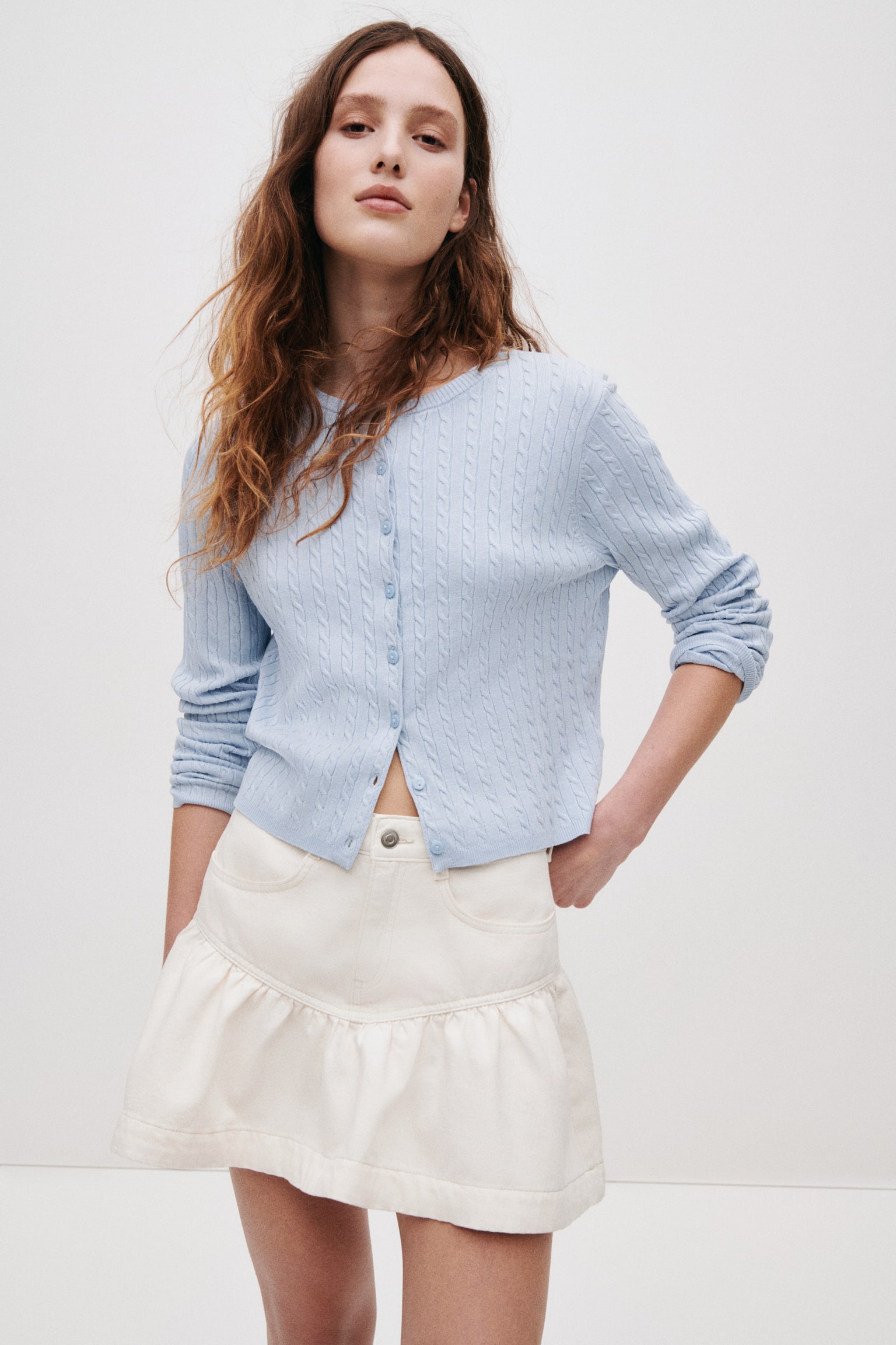 Cardigan in maglia a trecce - Azzurro/Giallo chiaro/Blu navy/Grigio - 4