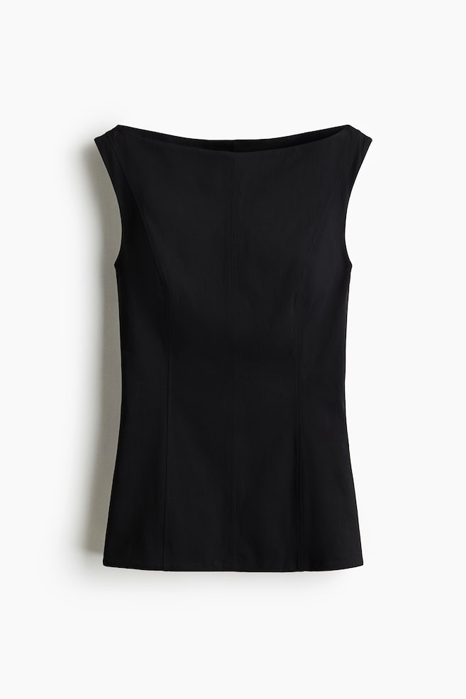 Tie-Detail Boat-Neck Top - Black - 1