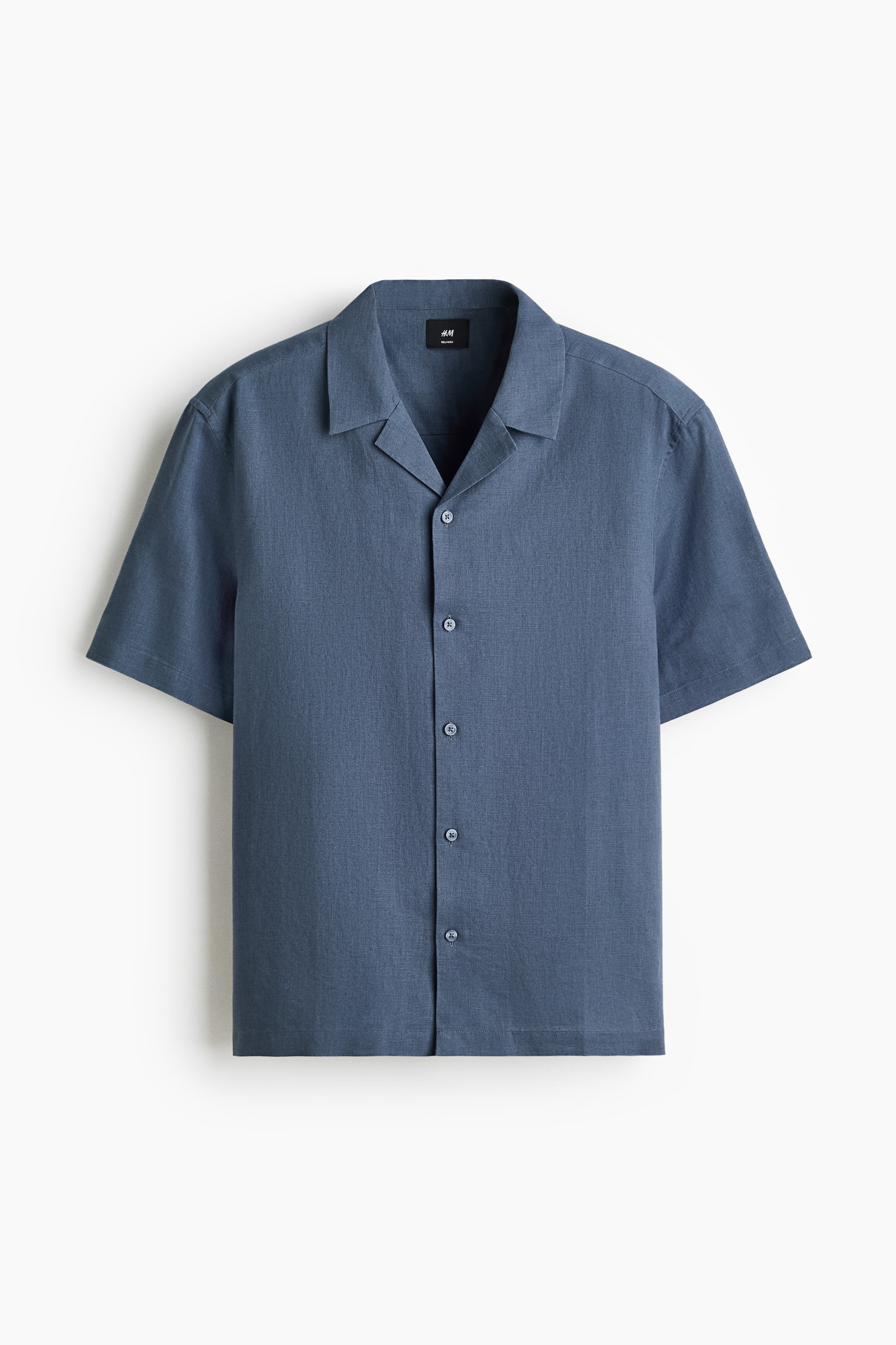 Relaxed Fit Linen-blend resort shirt - Dusty blue/Light beige/White/Striped/Dark khaki green/Black - 2