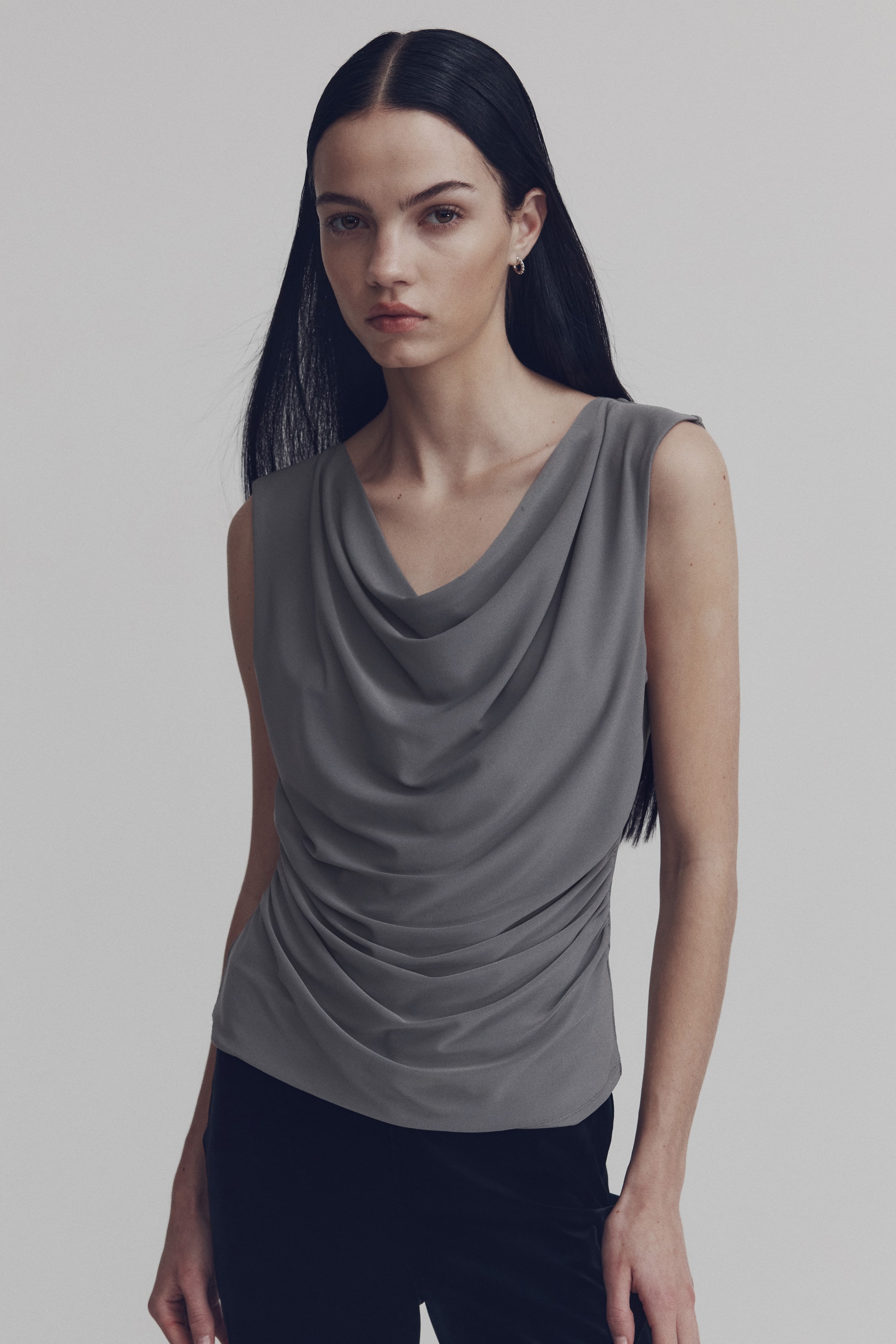 View larger image: Draped Jersey Sleeveless Top - Gray - Ladies | H&M US 1