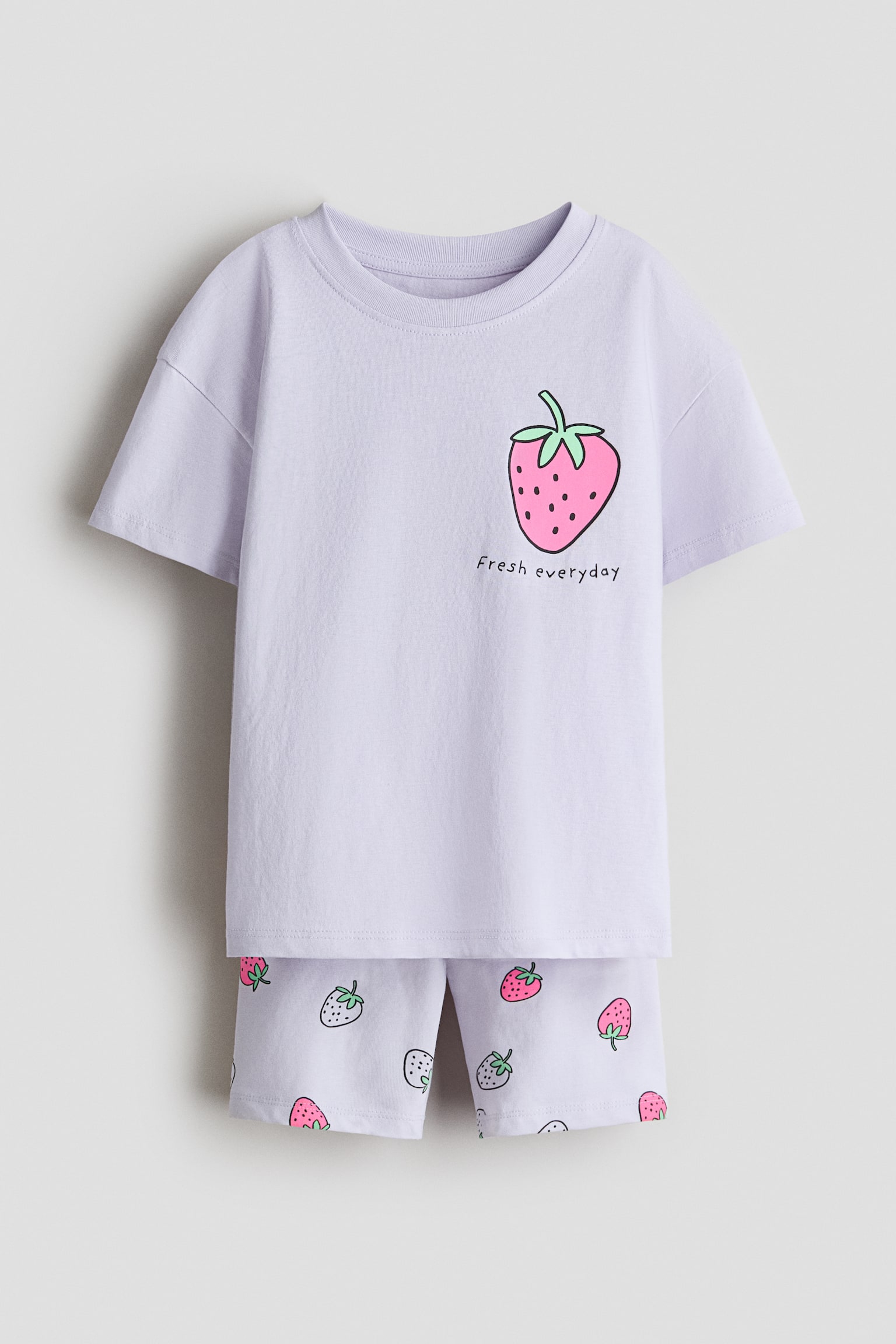 2-piece cotton jersey set - Light purple/Strawberries/Cream/Cherries/White/Floral/Light turquoise/Cherries/Light blue/Bows/Light pink/Croissant/Light beige/Heart - 1
