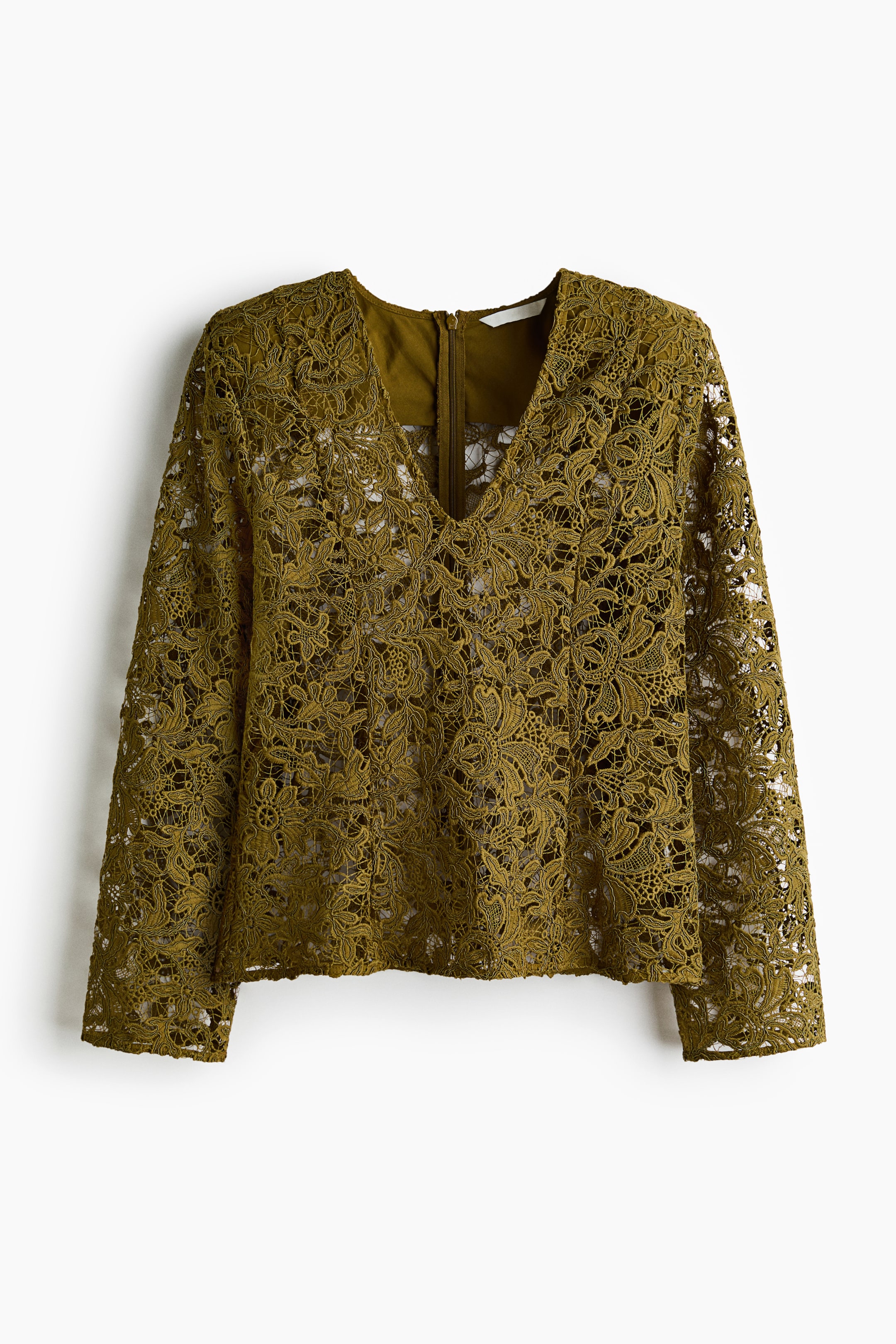 Büyük resmi görüntüle: V Yakalı Dantel Bluz - Altın zeytin rengi - KADIN | H&M TR 5