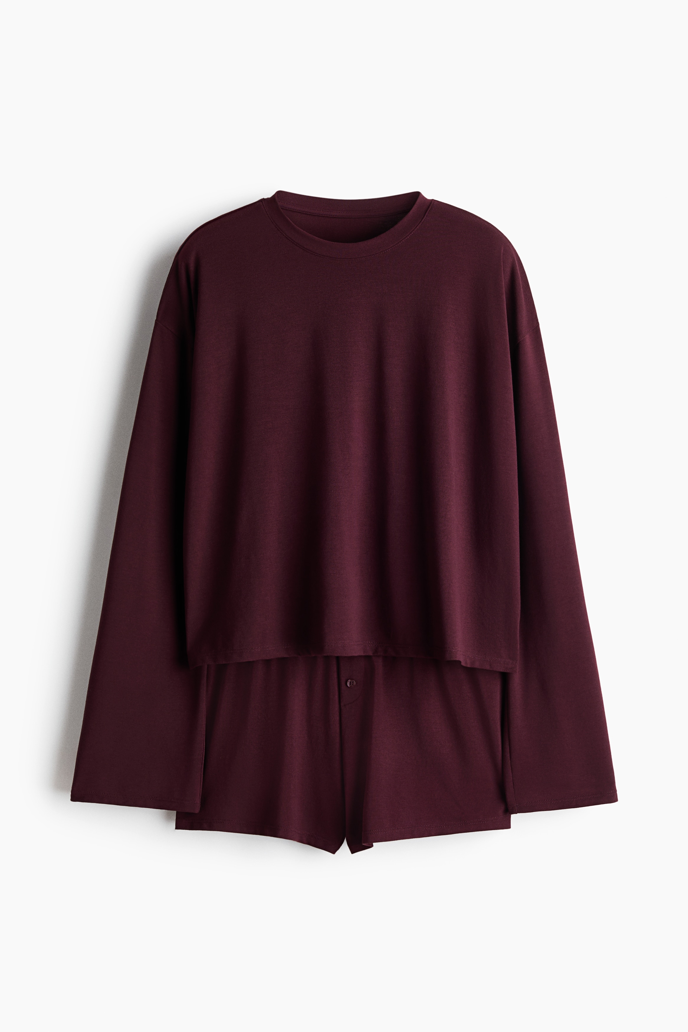 Viscose-blend pyjamas - Burgundy/Dark brown