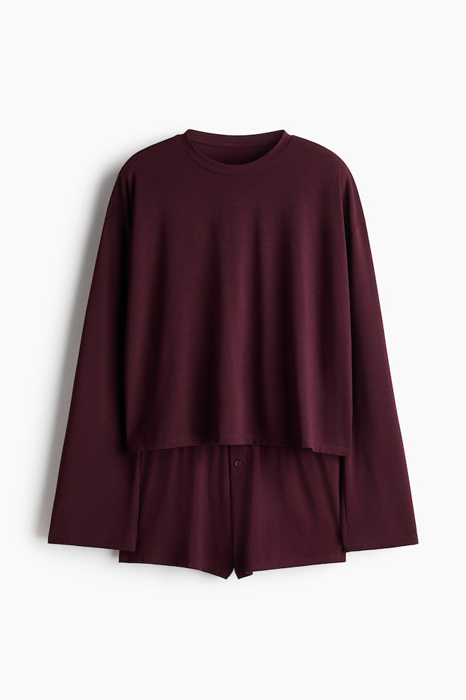 Pyžamo z viskózové směsi - Burgundy/Tmavě hnědá - 1