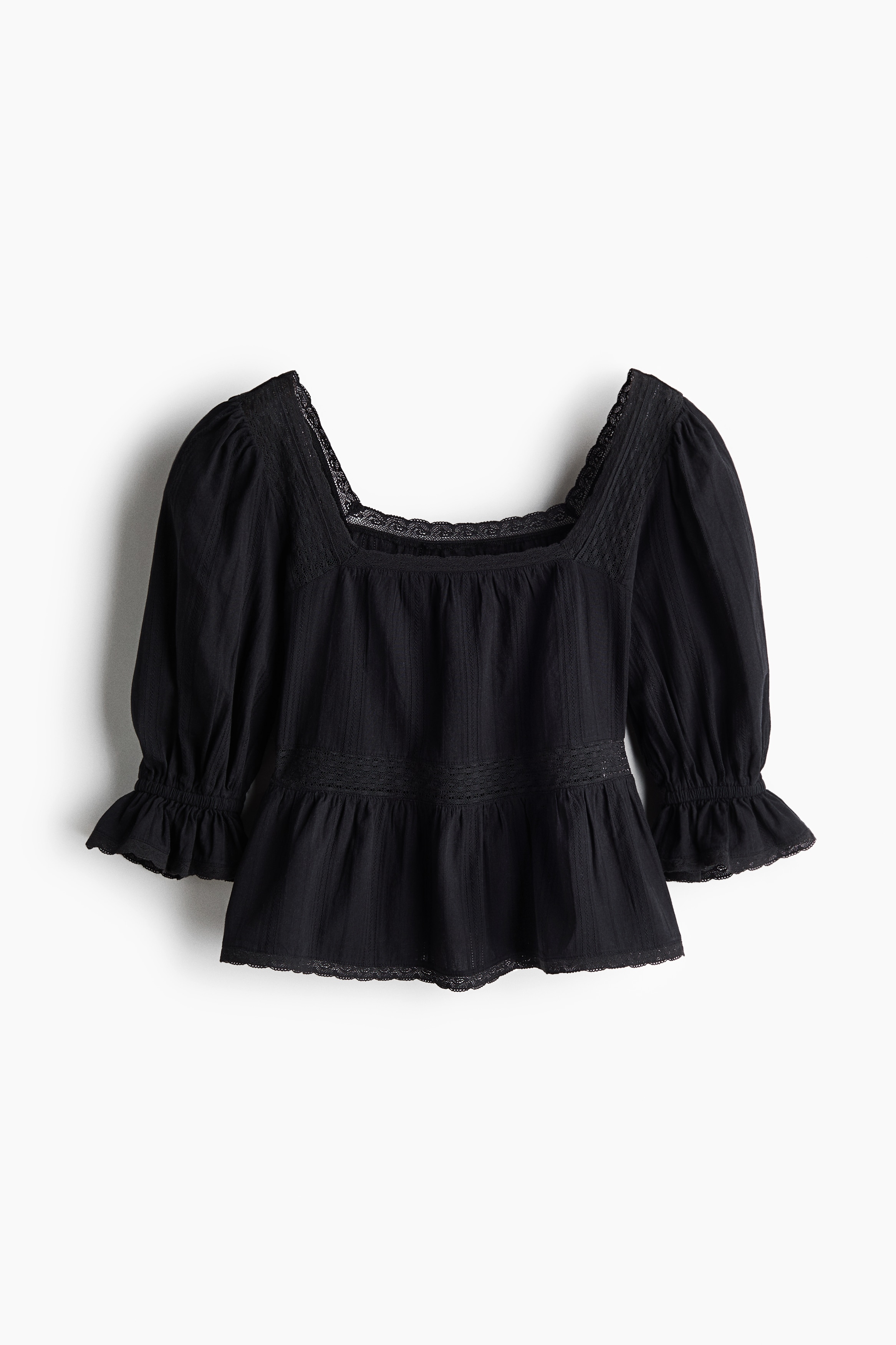 Lace-inset peplum blouse - Black/White