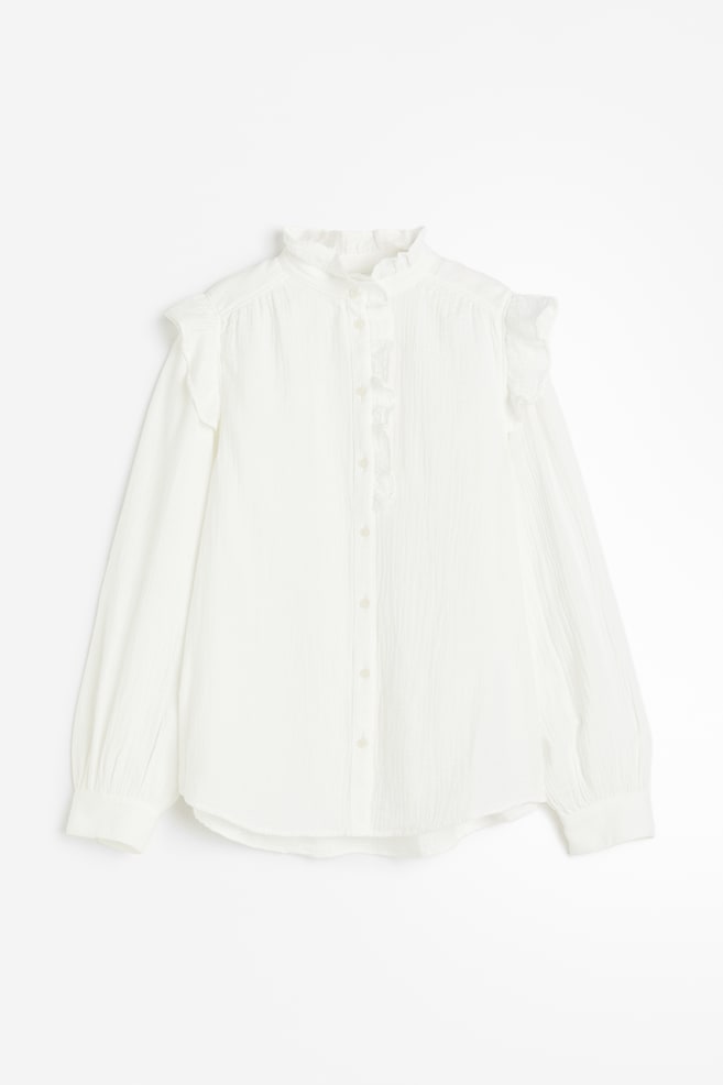 Frill-trimmed muslin blouse - White/Sage green - 2
