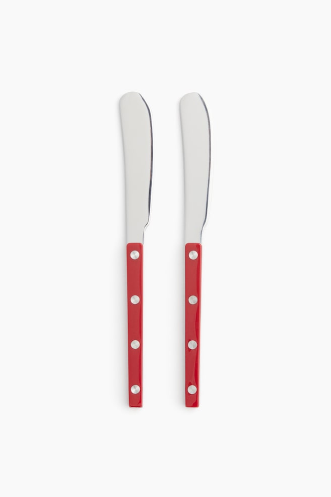 2-pack stainless steel butter knives - Red/Black/Light beige - 1