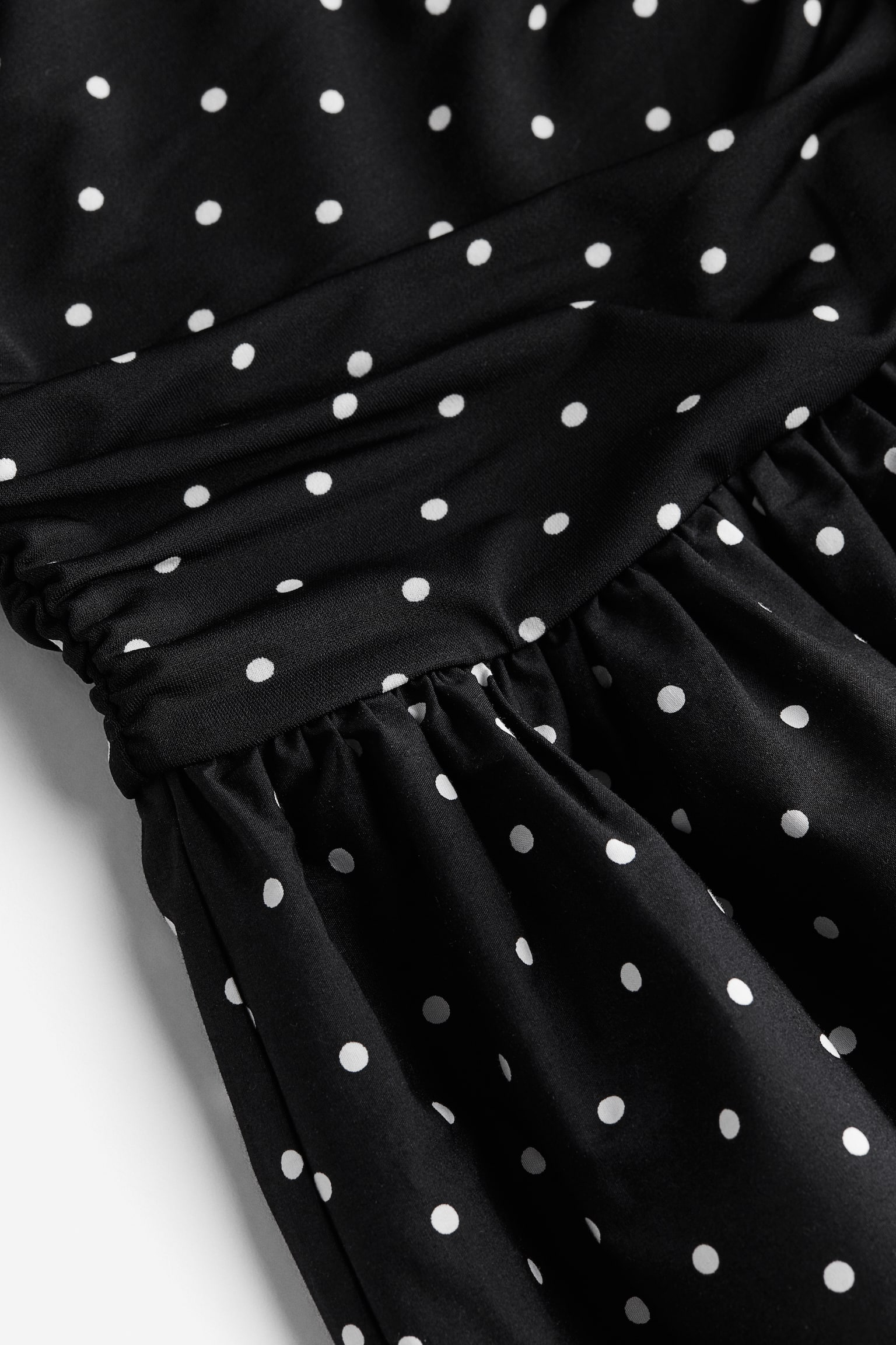 Gathered Off The Shoulder Dress - Black/Spot - 5