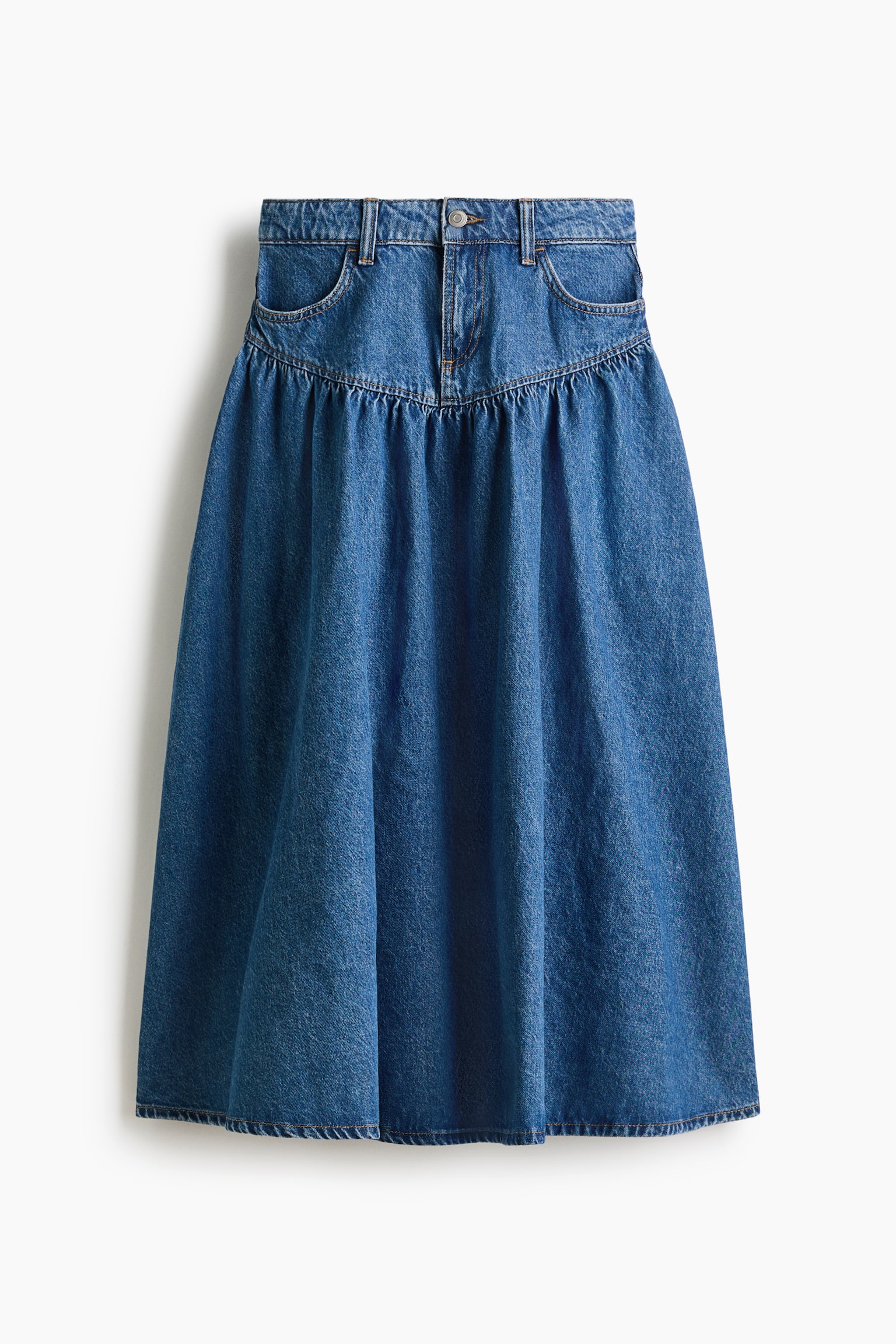Женская юбка H&M Gathered Denim Skirt, цвет: Тёмный джинсовый синий — фото 1