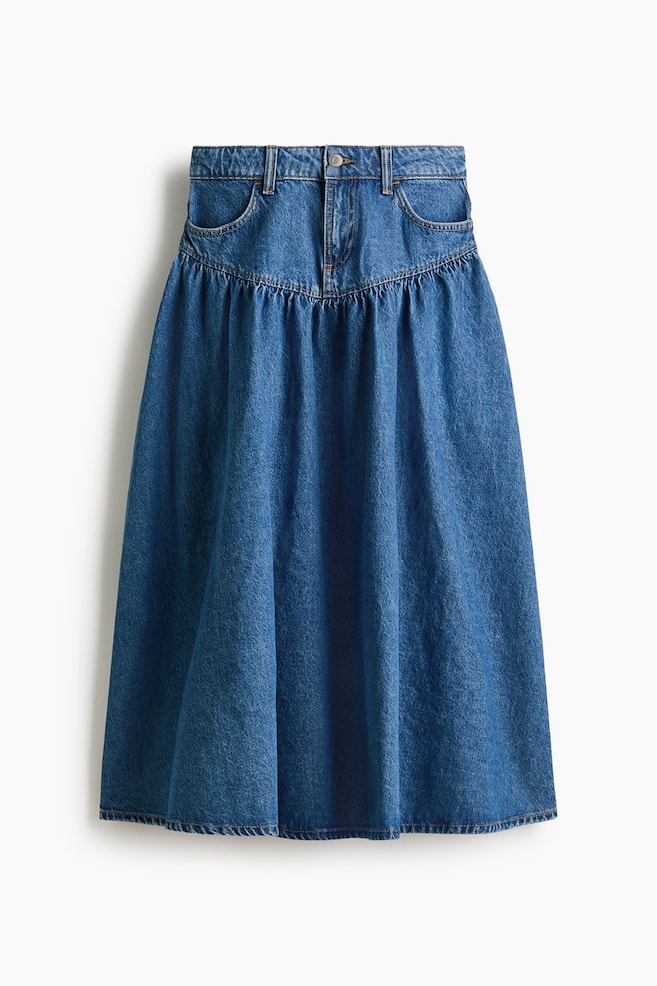 Falda fruncida en denim - Azul denim oscuro - 1