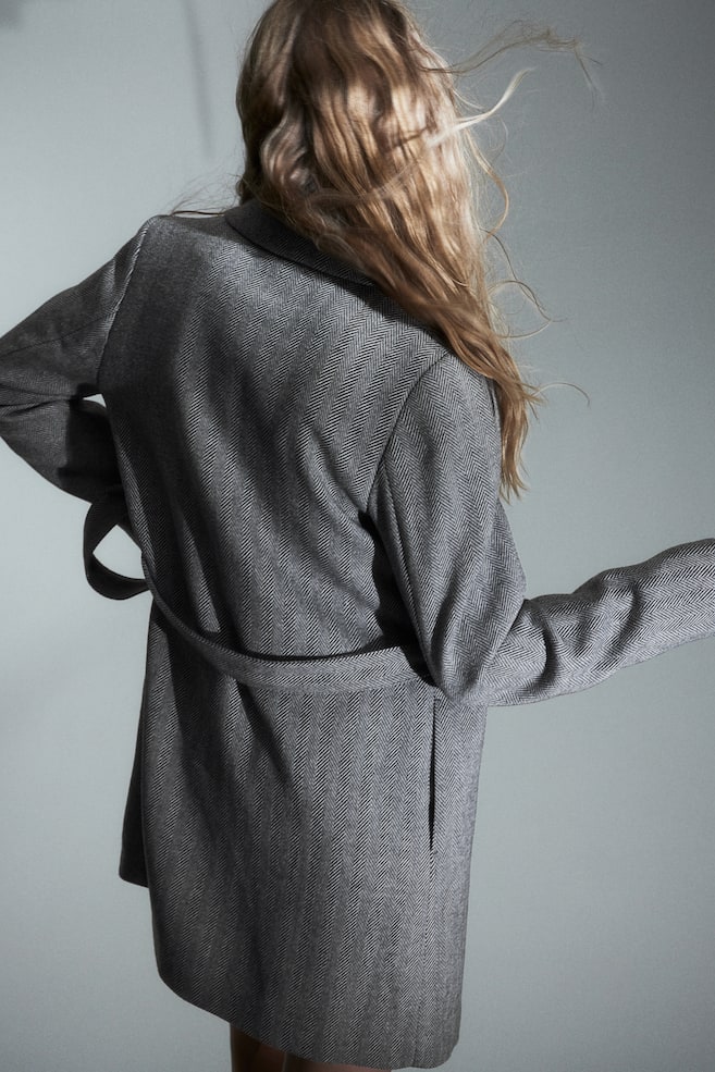 Tie-belt coat - Grey/Herringbone-patterned/Dark grey/Cream/Beige/Dogtooth-patterned - 3