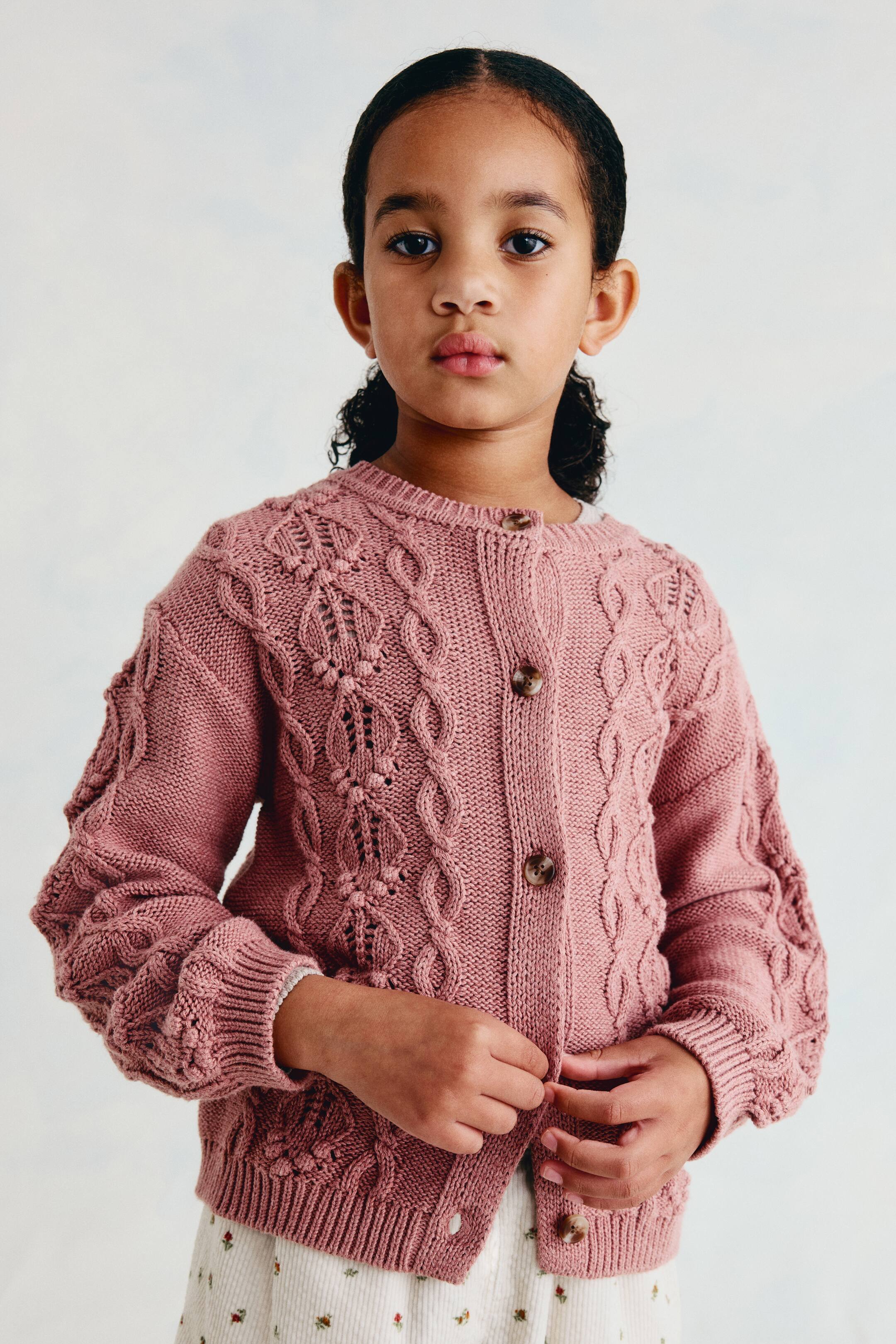 View larger image: Cotton pattern-knit cardigan - Dusty pink - Kids | H&M GB 1