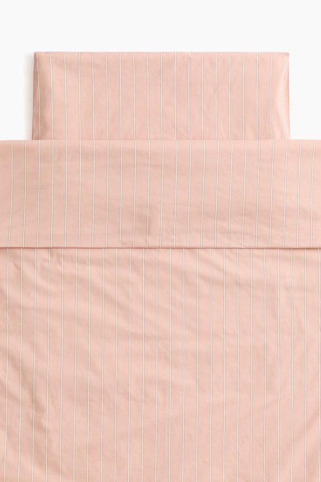 Striped cotton cot duvet cover set - Dusty pink/Striped/Light beige/Striped/Dusty blue/Striped - 1