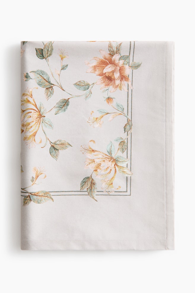 Nappe fleurie en twill de coton - Grège clair/fleuri - 1