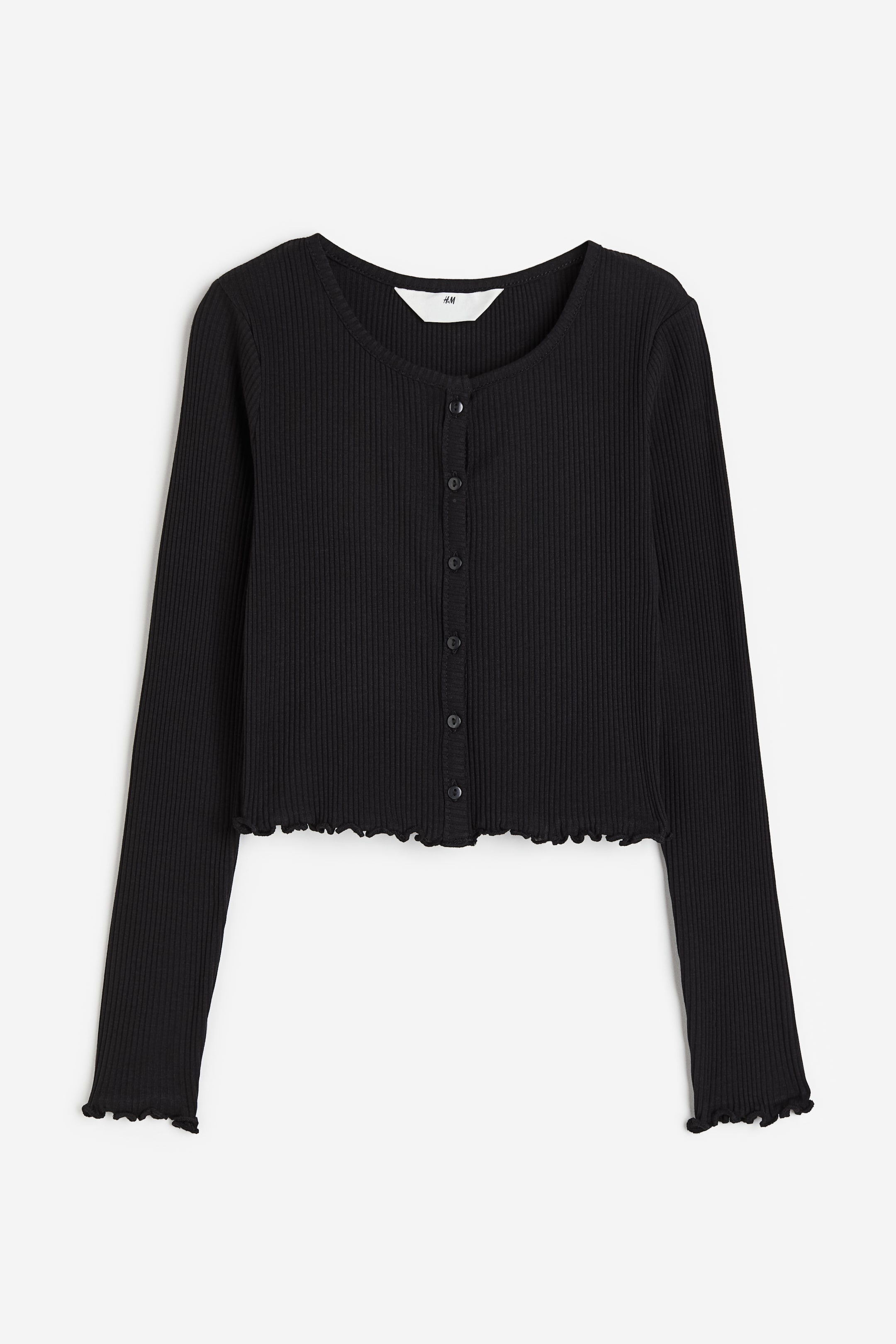 Ribbed jersey cardigan - Round neck - Long sleeve - Black - Kids | H&M GB