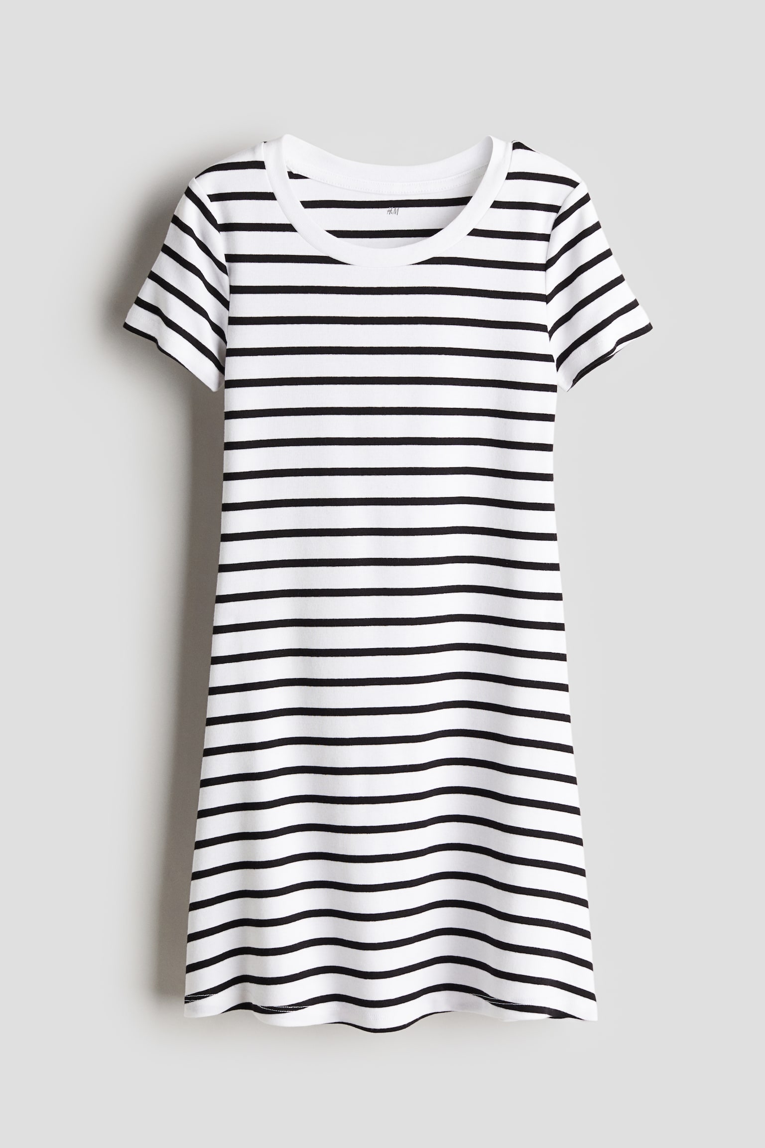 Short-sleeved jersey dress - White/Black striped - 1