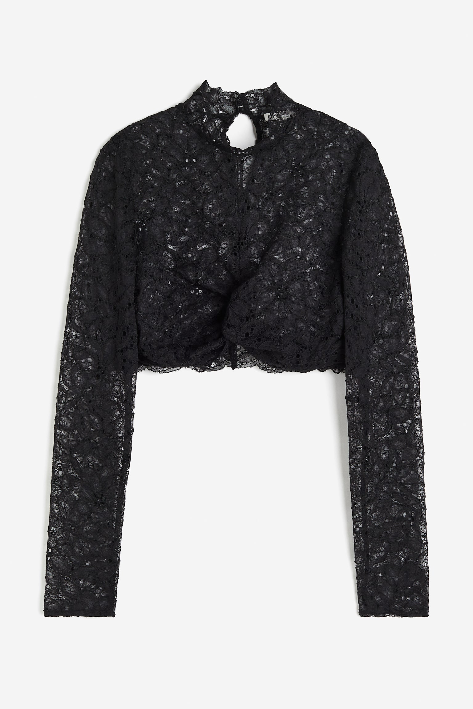 Cropped twist-detail lace top - Black - 1