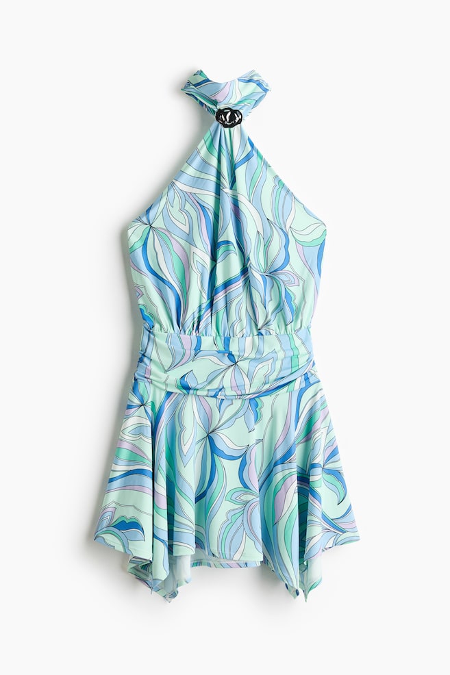 Flared Halterneck Dress - Turquoise/patterned - 1