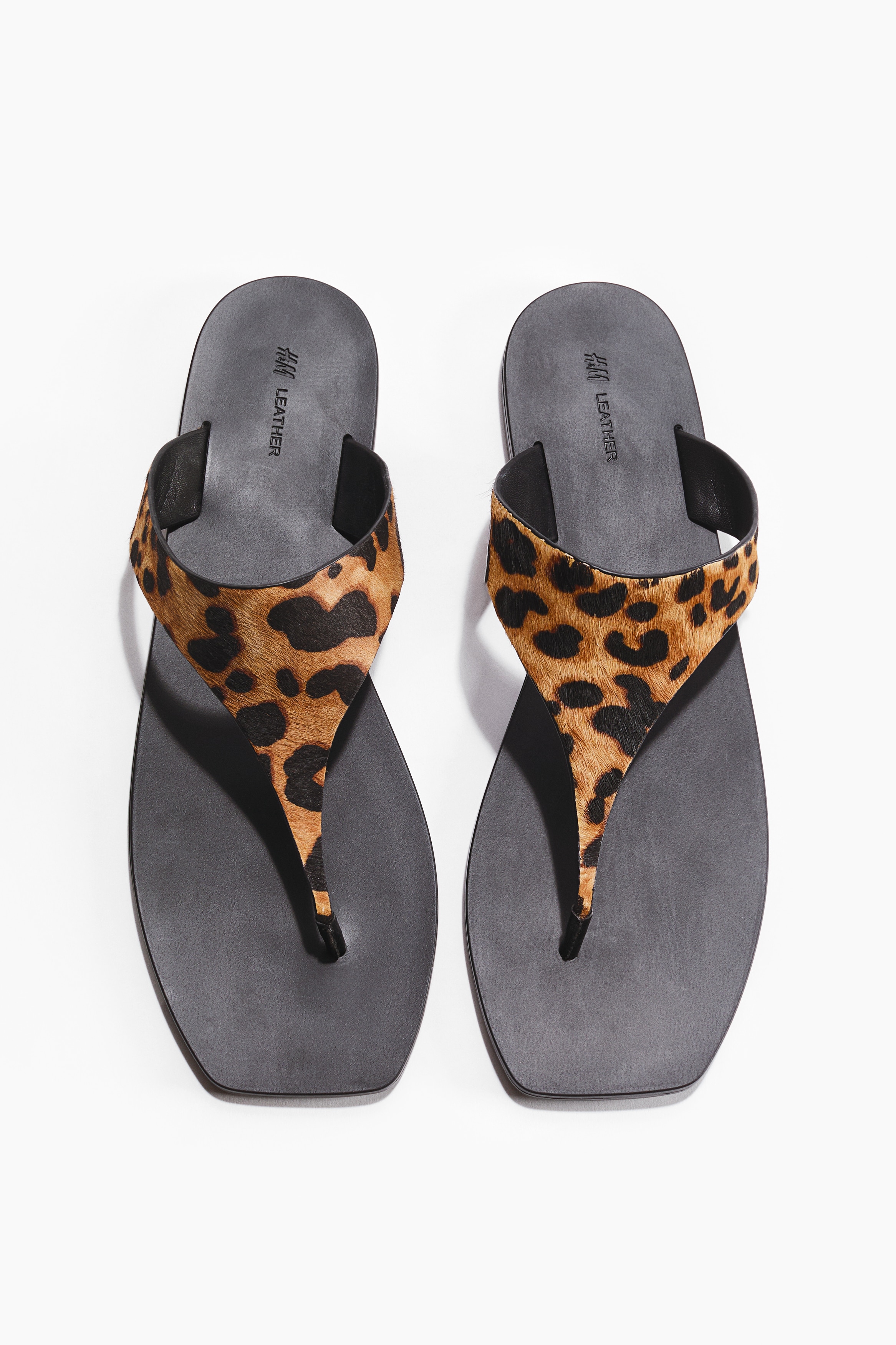 Leather sandals - Beige/Faux leopard/Dark brown