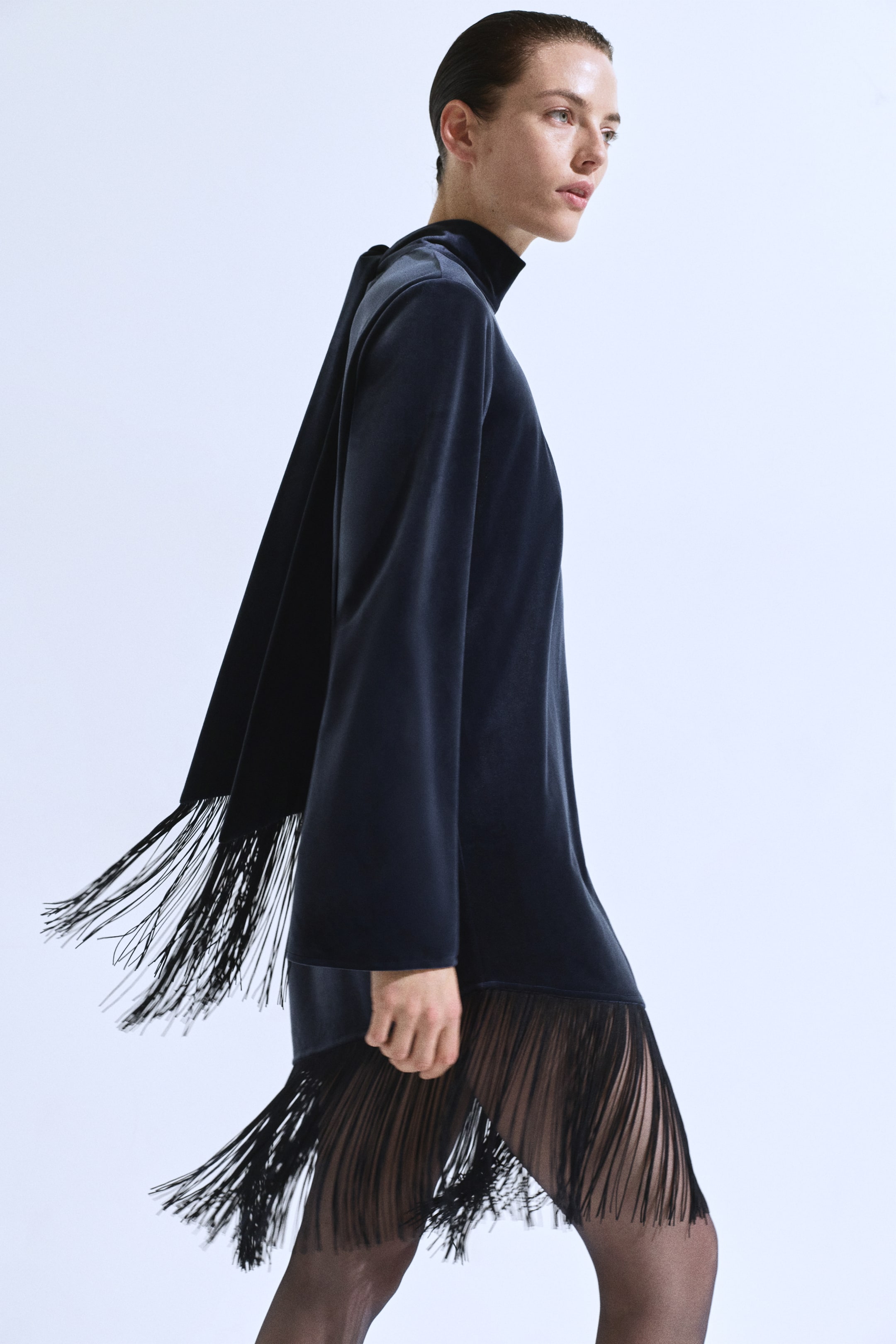 View larger image: Fringed velvet dress - Navy blue - Ladies | H&M 1