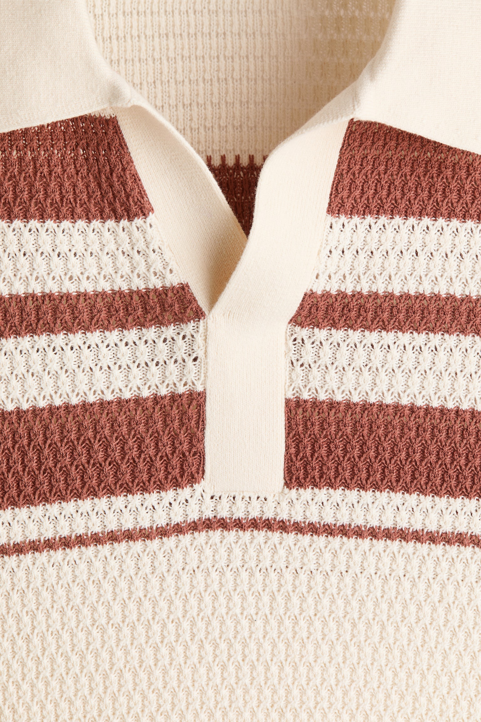 Regular Fit Pointelle-knit polo shirt-Cream/Colour block - 4