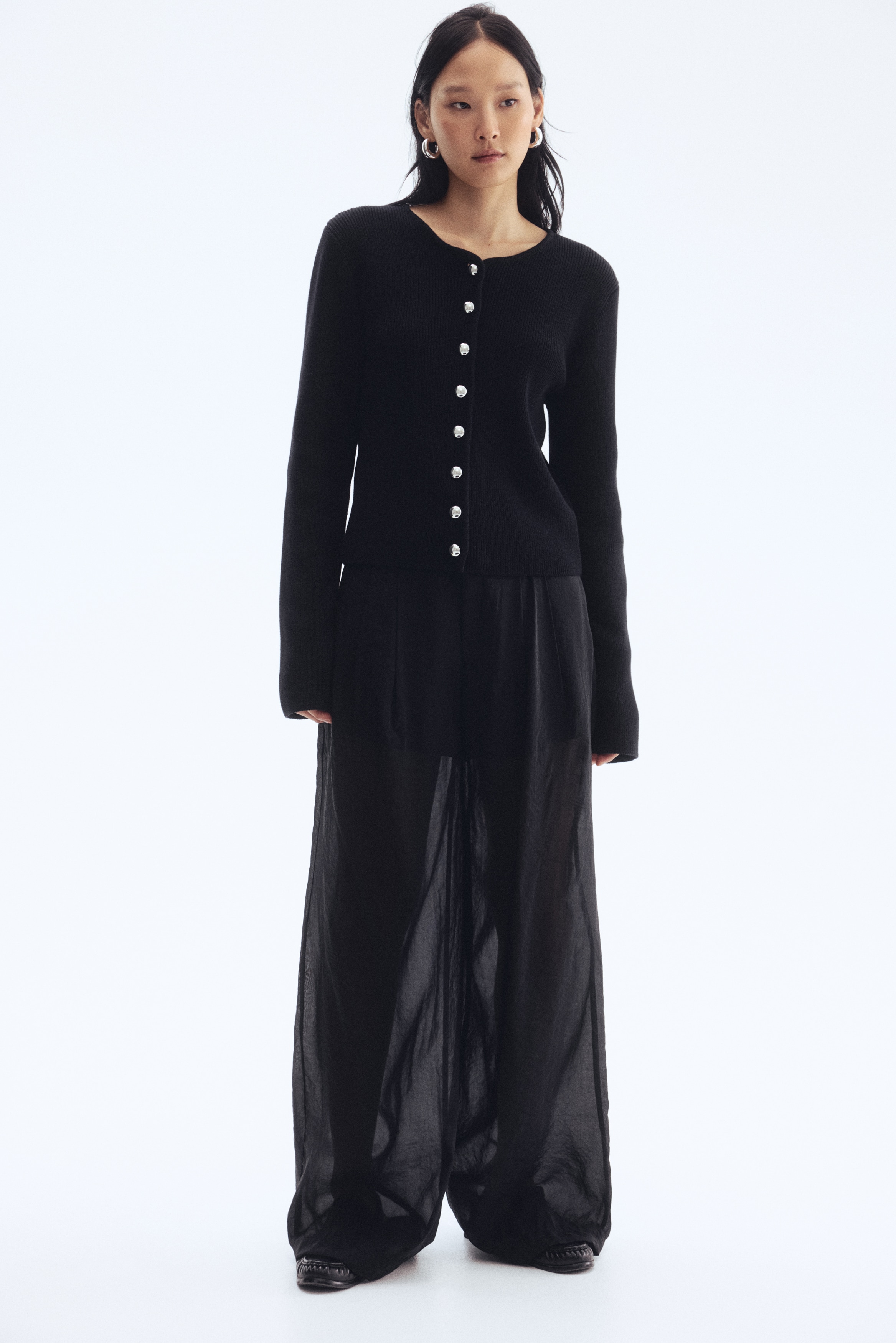 Women's Black Rib-Knit Cotton Cardigan | H&M US