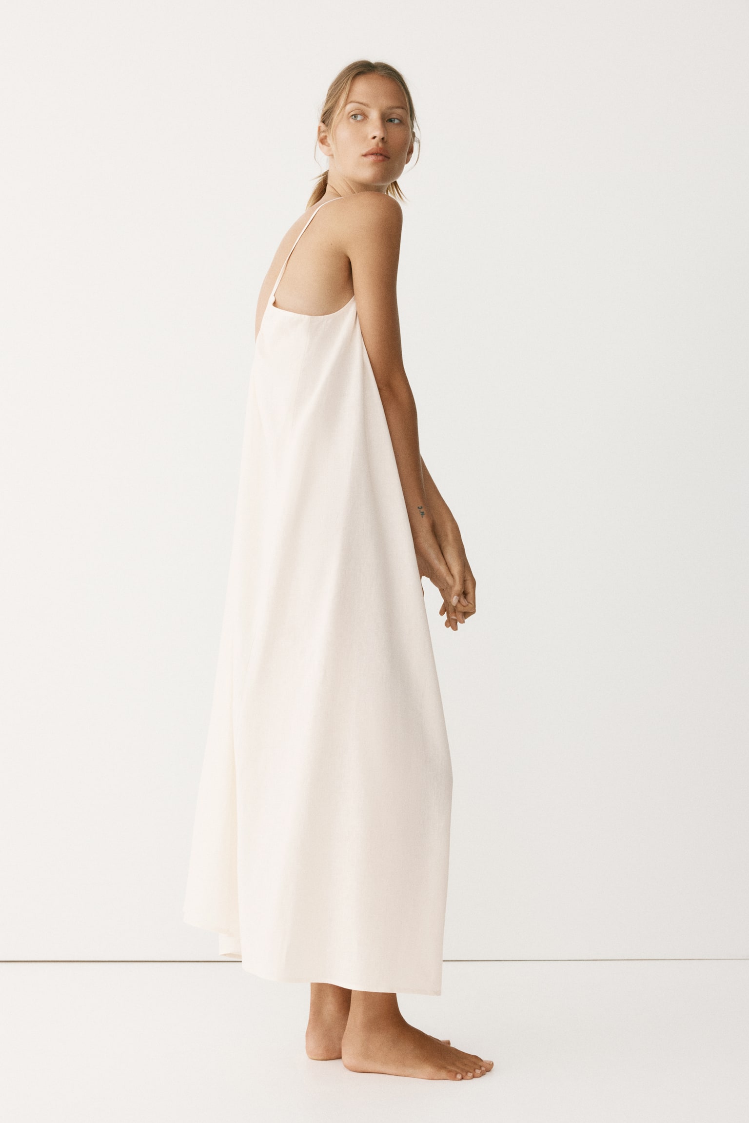 Linen-blend throw-on dress-Cream - 5