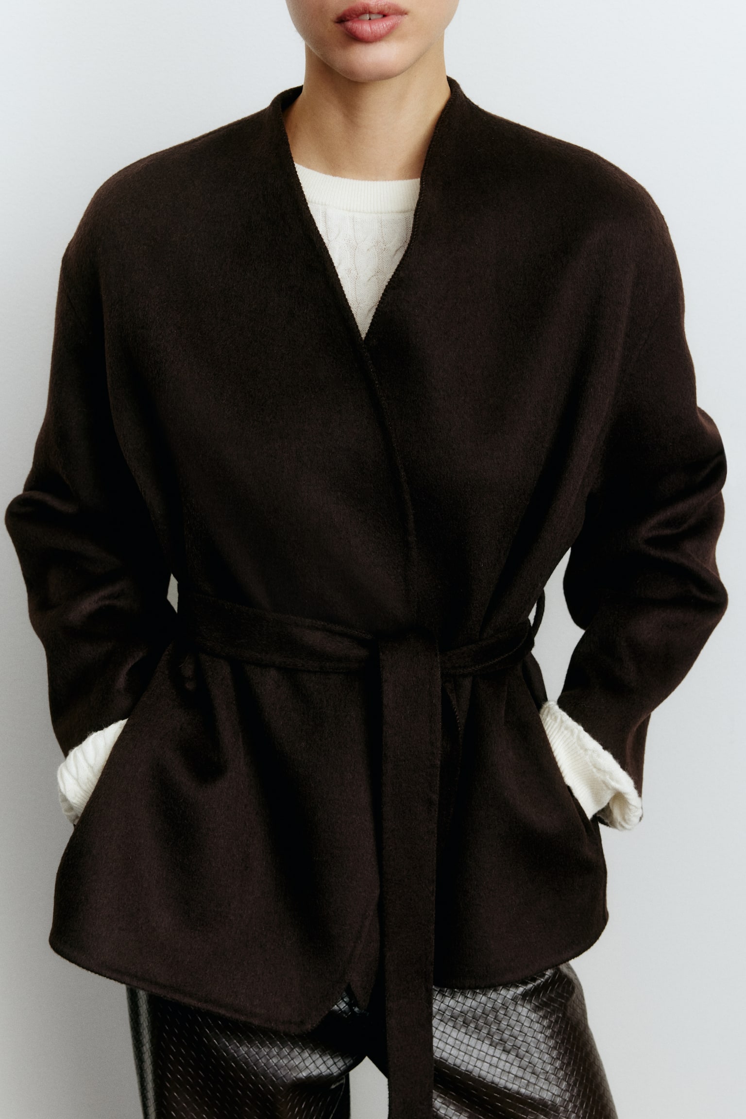Handmade wool-blend coat - Dark brown/Light beige - 6