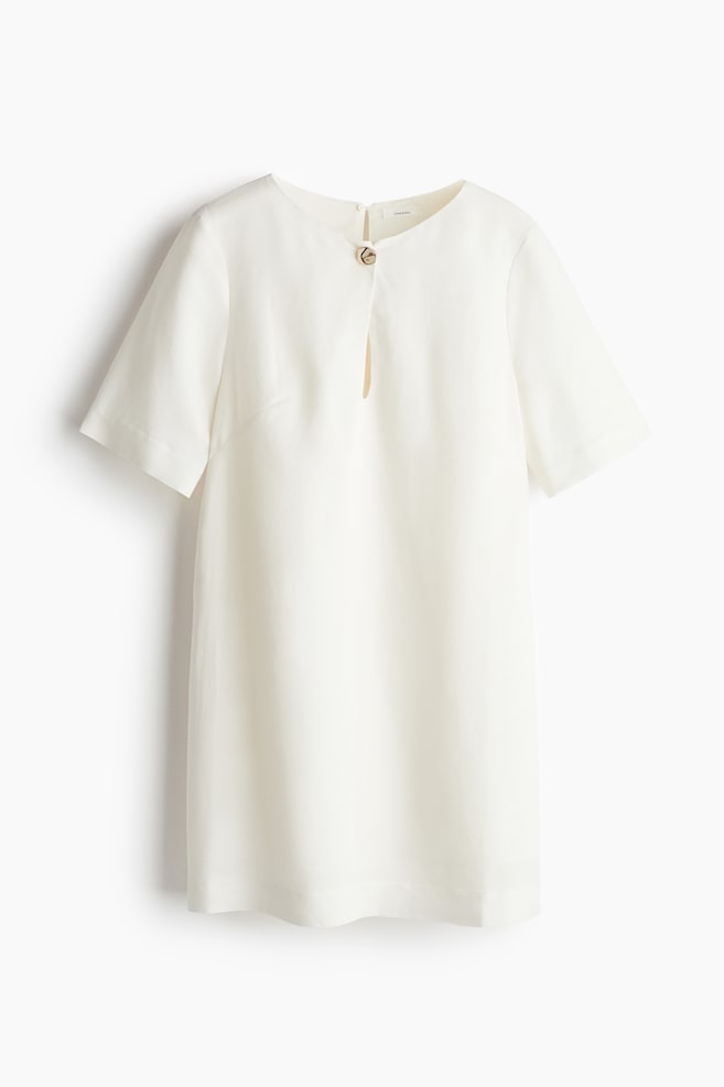 Linen-blend dress - White/Black - 1