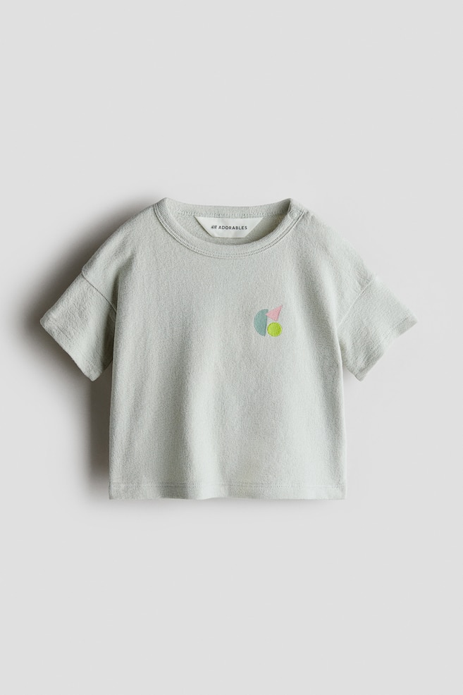 Cotton Terry T-Shirt - Light khaki green - 1