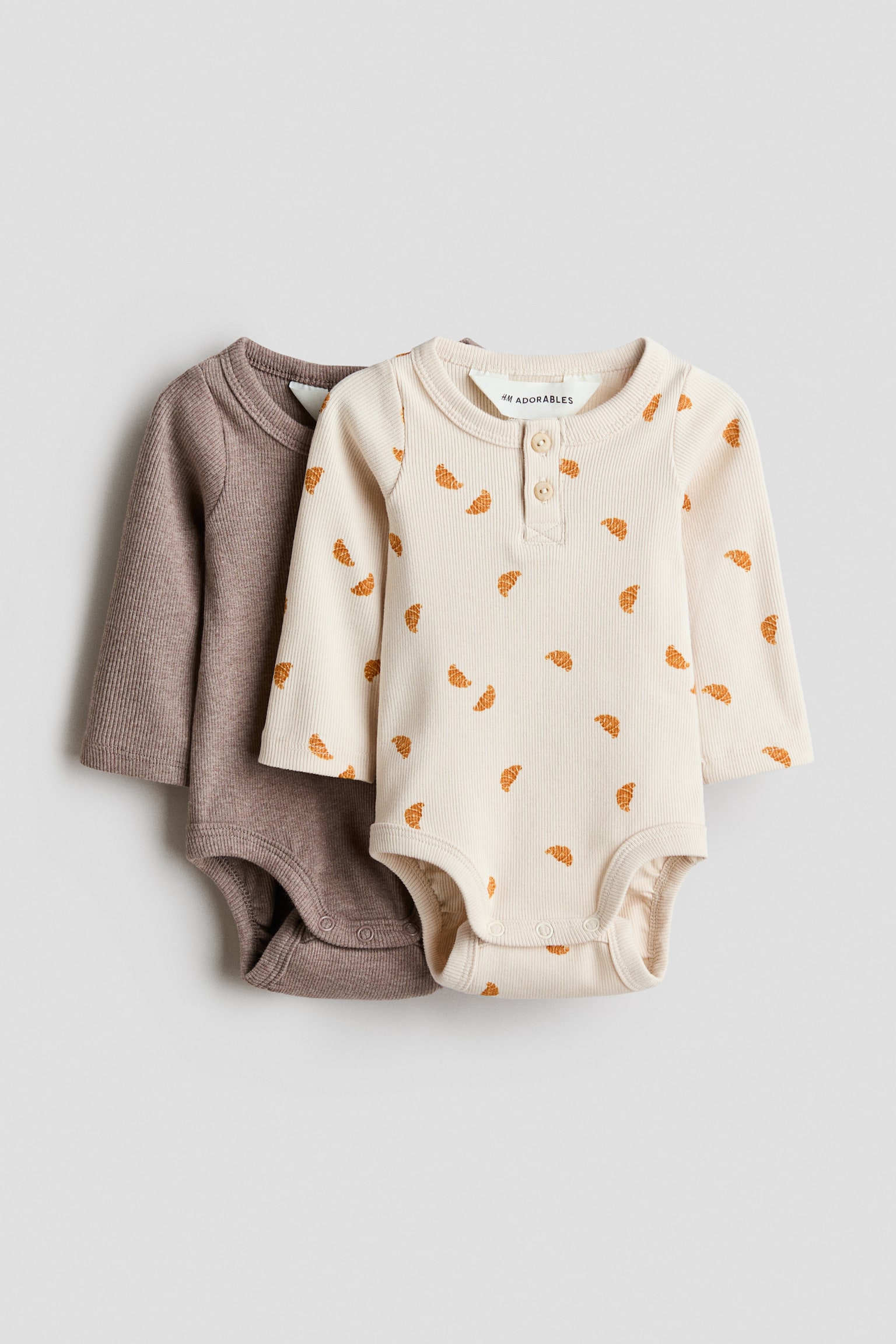Боди для детей, с планкой на пуговицах, 2 шт. — H&M, цвет: Тёмный бежевый — фото 1