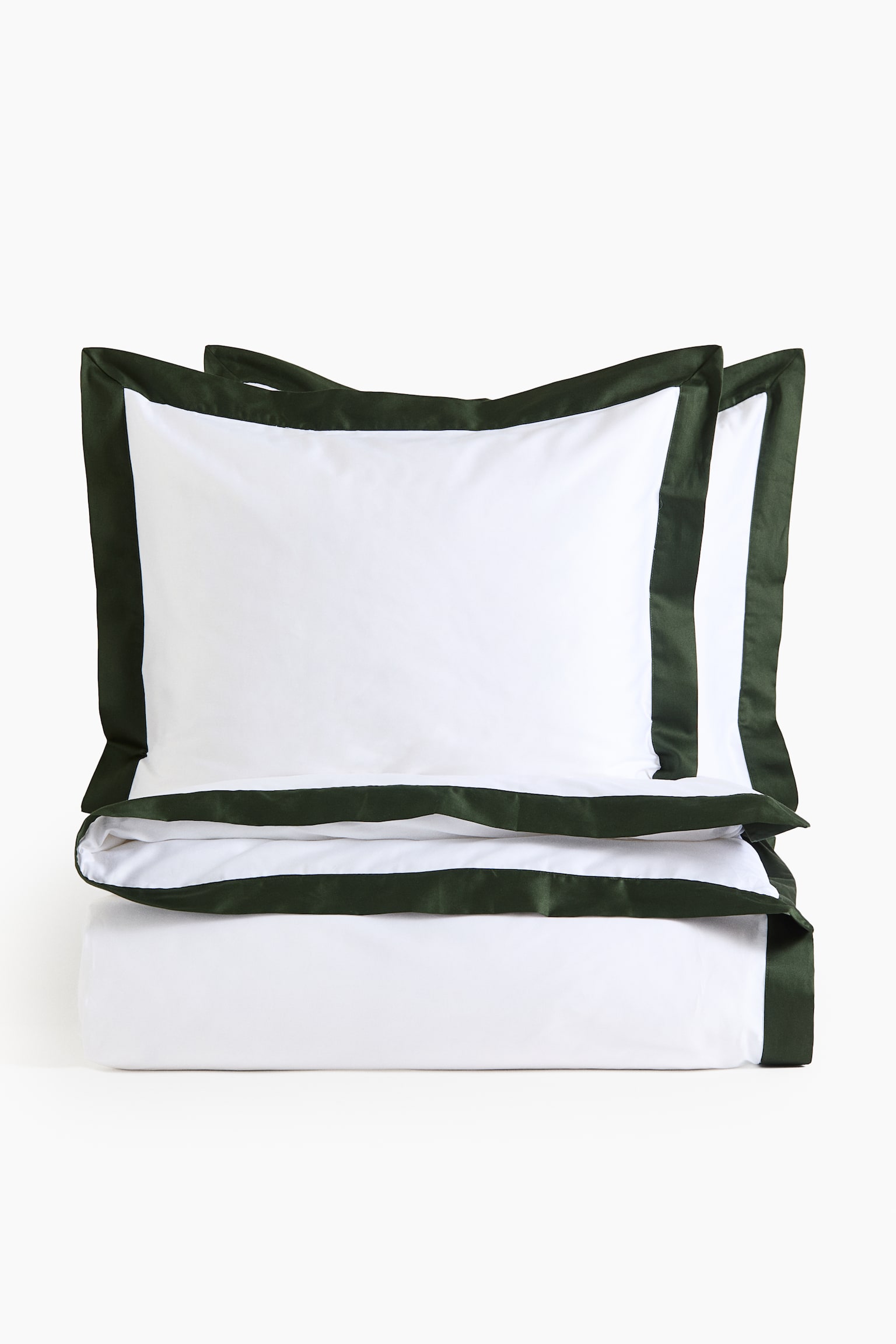 Cotton Sateen King/Queen Duvet Cover Set - White/dark green - 1