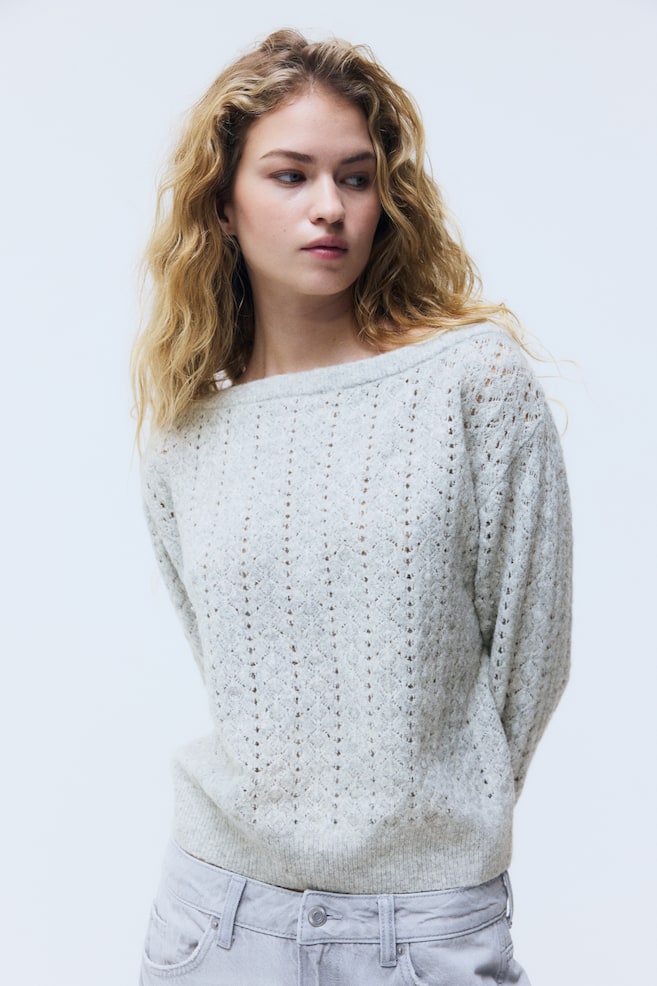 Pull épaules nues en maille pointelle-Gris clair - 4