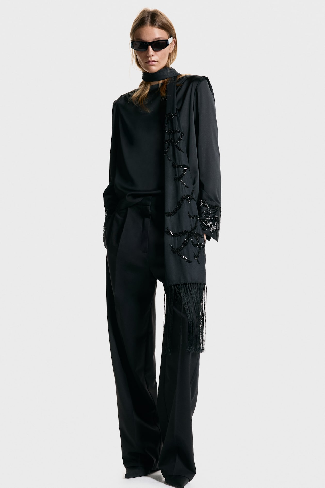 Bead-Embroidered Cowl-Back Blouse - image 3