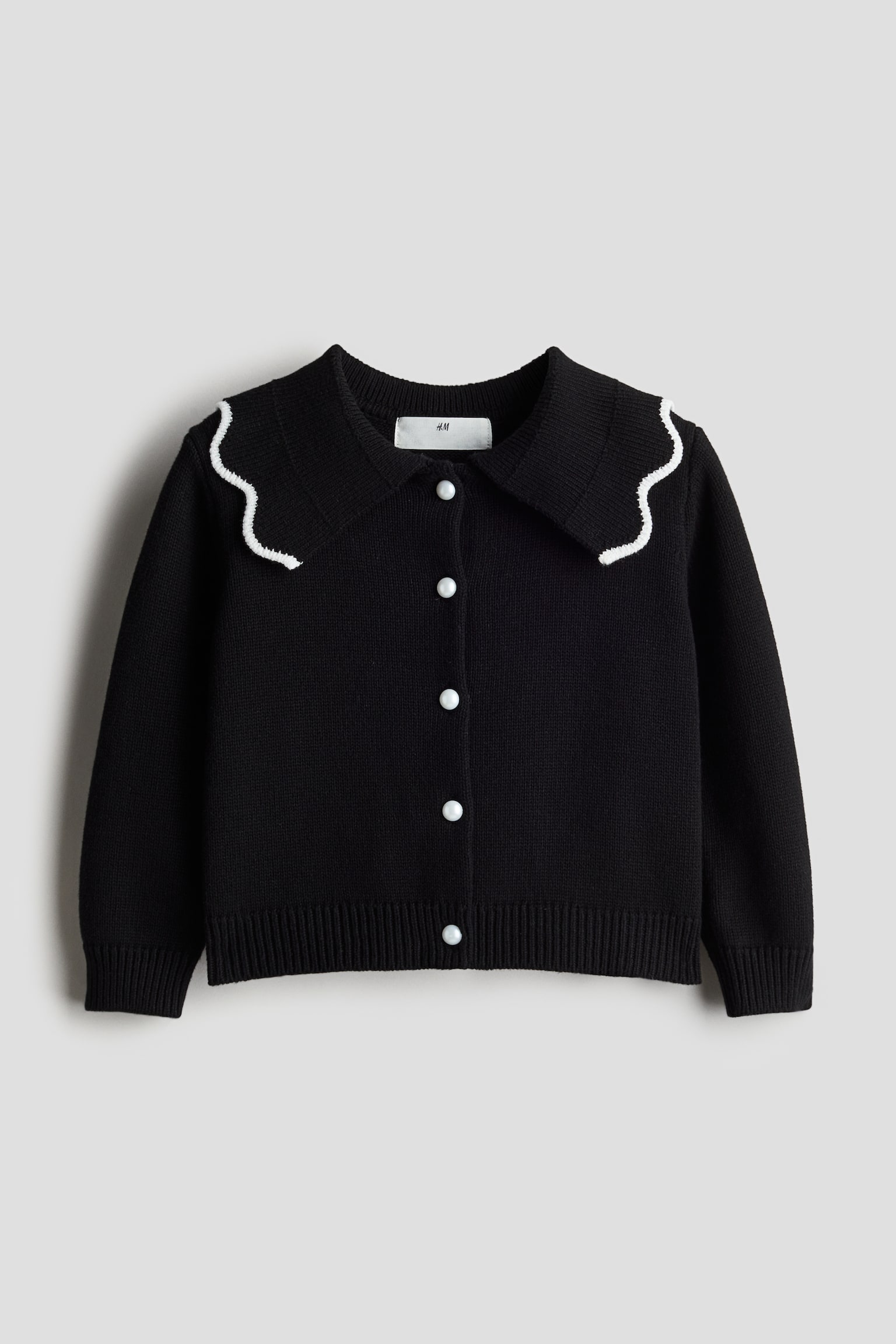 Collared cardigan - ブラック/ホワイト - 1