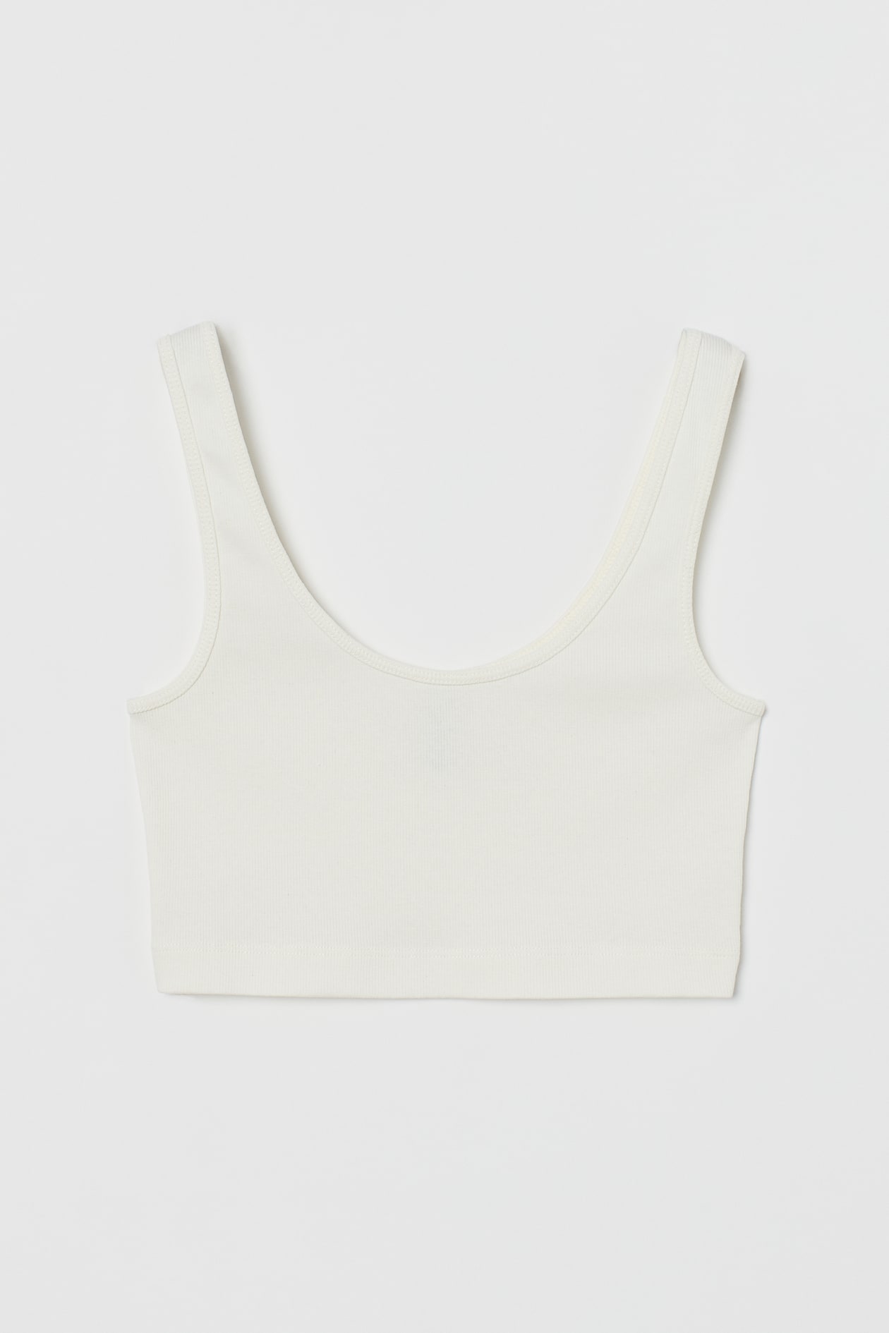 Cotton Crop Top - Low-cut Neckline - Sleeveless - White - Ladies | H&M US