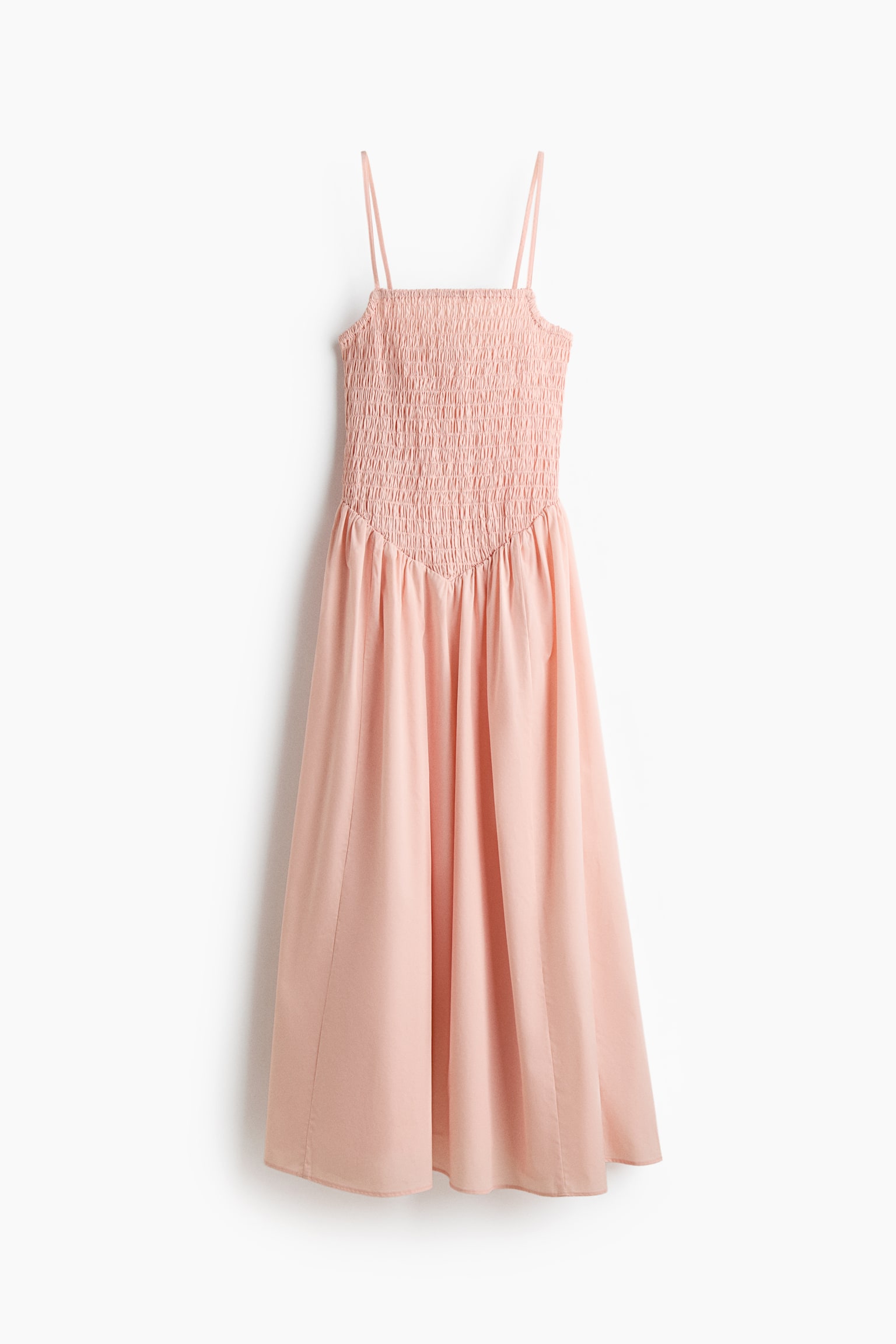 Smocked flared-skirt dress - Light pink/White - 1
