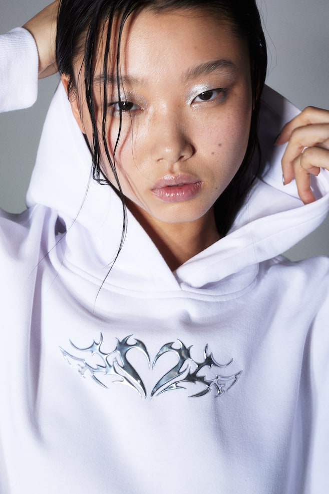 Oversized motif-detail hoodie - White/Heart/Black/Heart/Black/Other Dimensions - 5
