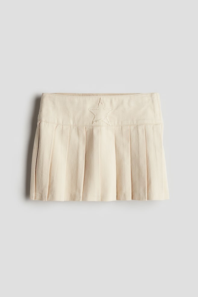 Pleated Twill Skirt - Light beige/Dark gray/plaid/Black - 1