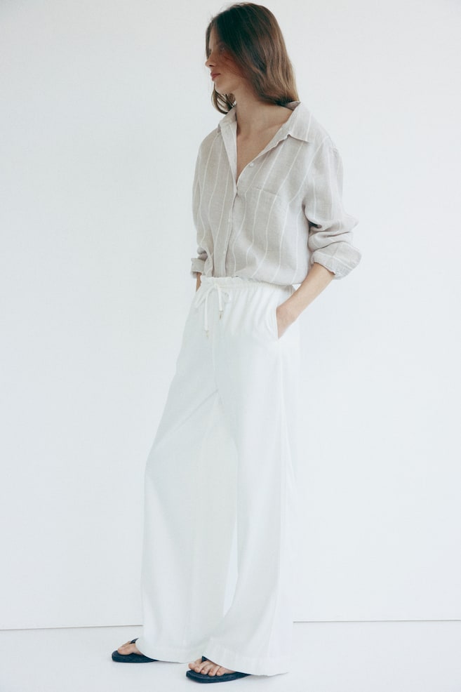 Tie-belt paper bag trousers - Cream/Denim blue - 6