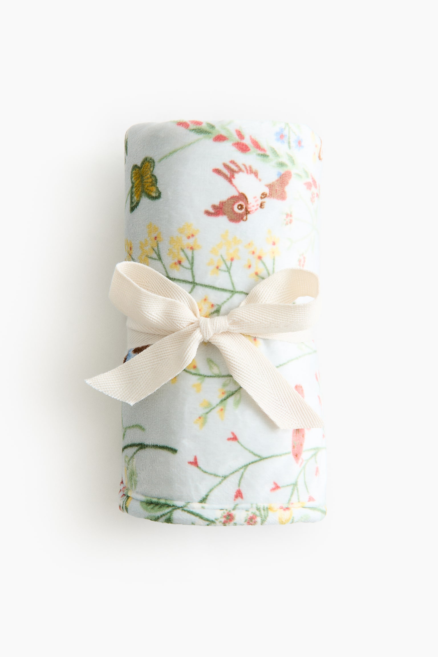 パターンベロアベビーブランケット - ライトブルー／バンビ - 3