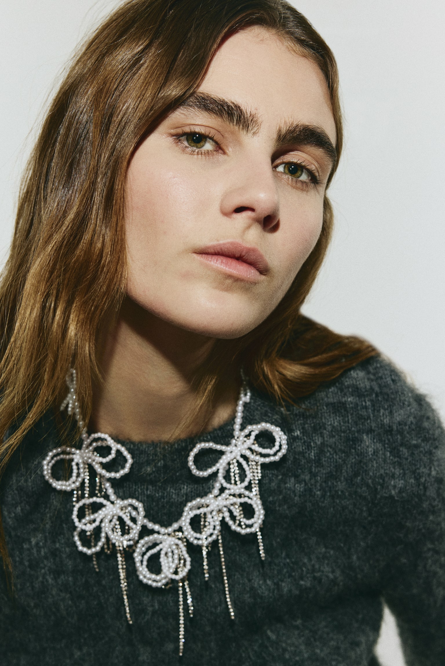 Collar con moños de cuentas - Blanco - 2