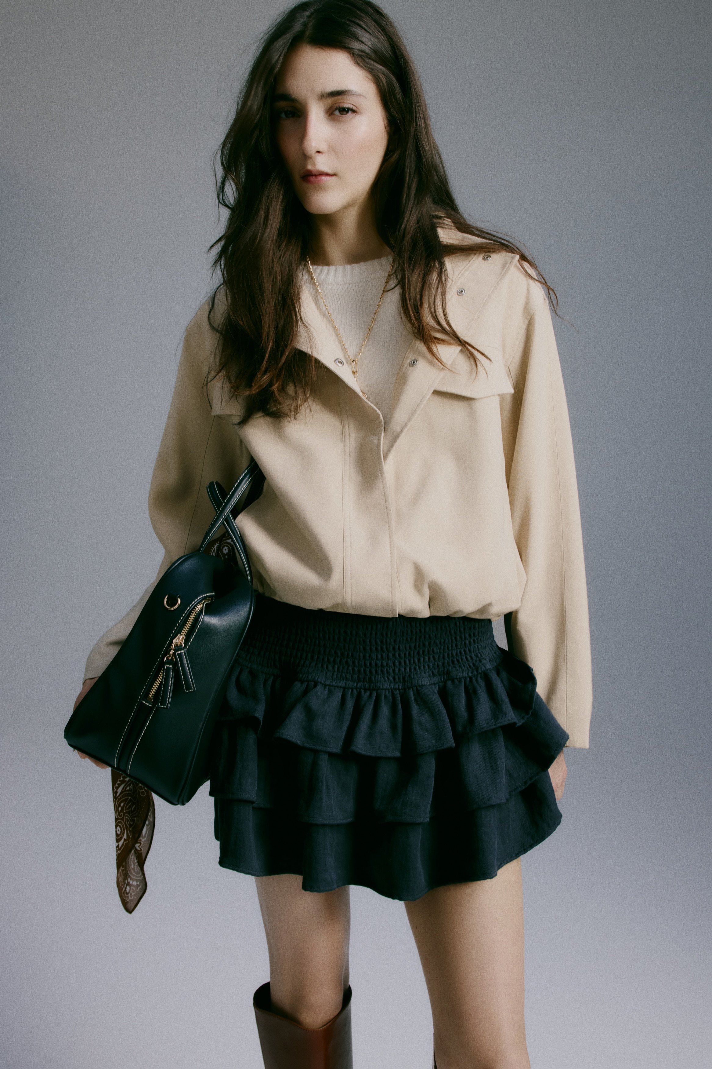 Jacke mit Trichterkragen - Hellbeige/Braun
