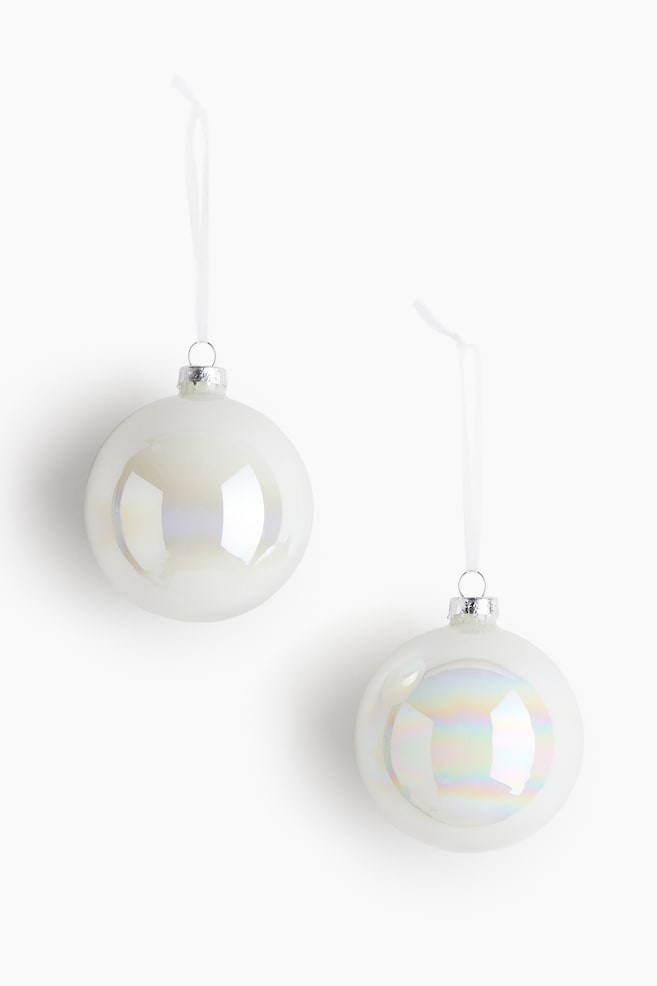 Lot de 2 boules en verre - Blanc/irisé/Argenté/Marron - 1