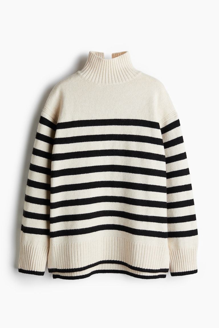 Oversized Turtleneck Sweater Natural white/striped Ladies H&M US